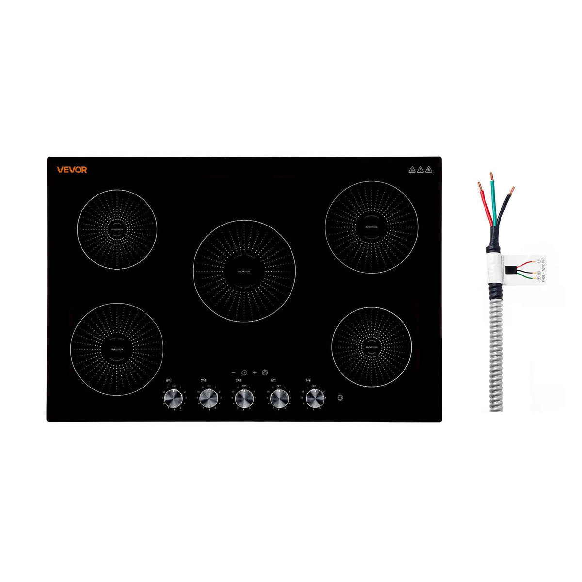 Induction Cooktop 30in 5 Burners Built-in Electric Stove 220V 9200W, Low-Power Continuous Heating, Induction Burner for Kitchen, 11 Power Levels, Knob Control, Ceramic Glass, and Child Lock