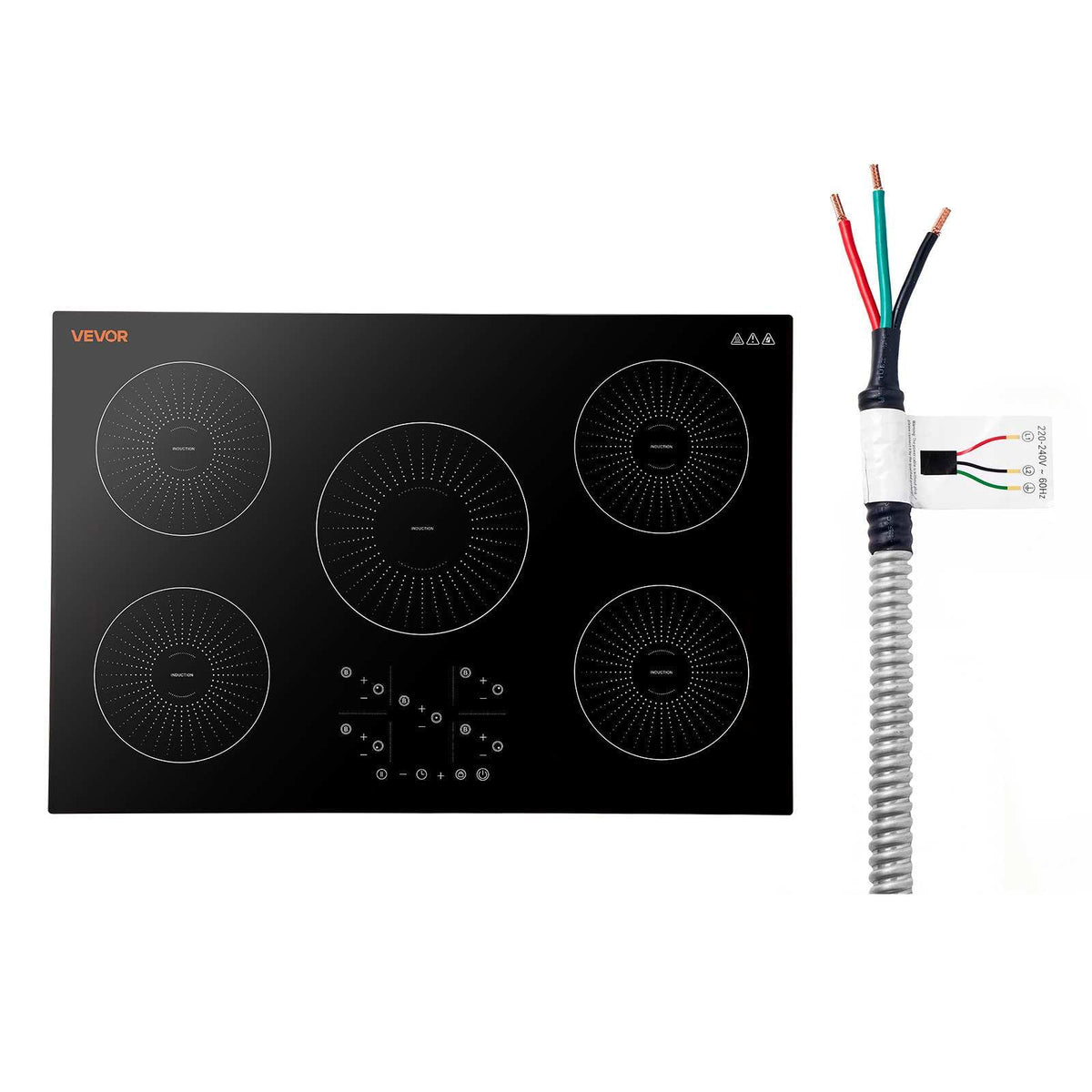 Induction Cooktop 36in 5 Burners Built-in Electric Stove 220V 9200W, Low-Power Continuous Heating, Induction Burner for Kitchen, 9 Power Levels, LED Touch Screen, Ceramic Glass, and Child Lock