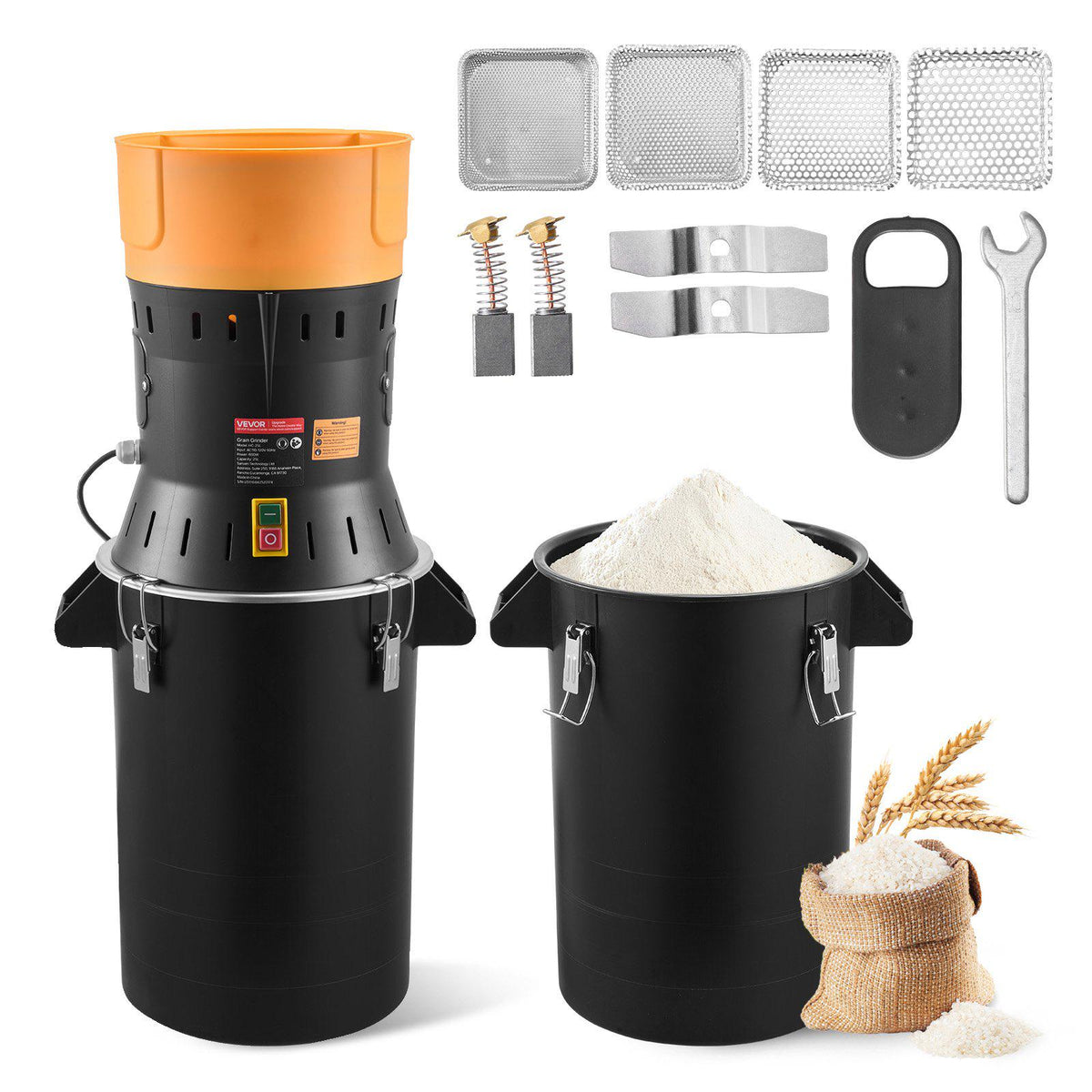 Electric Grain Mill Grinder, 600W High Power Commercial Spice Grinder, 6.6 Gal Pulverizer Powder Machine with Galvanized Sharp Blades, for Dry Grains, Spices, Cereals, Coffee, Corn & Pepper