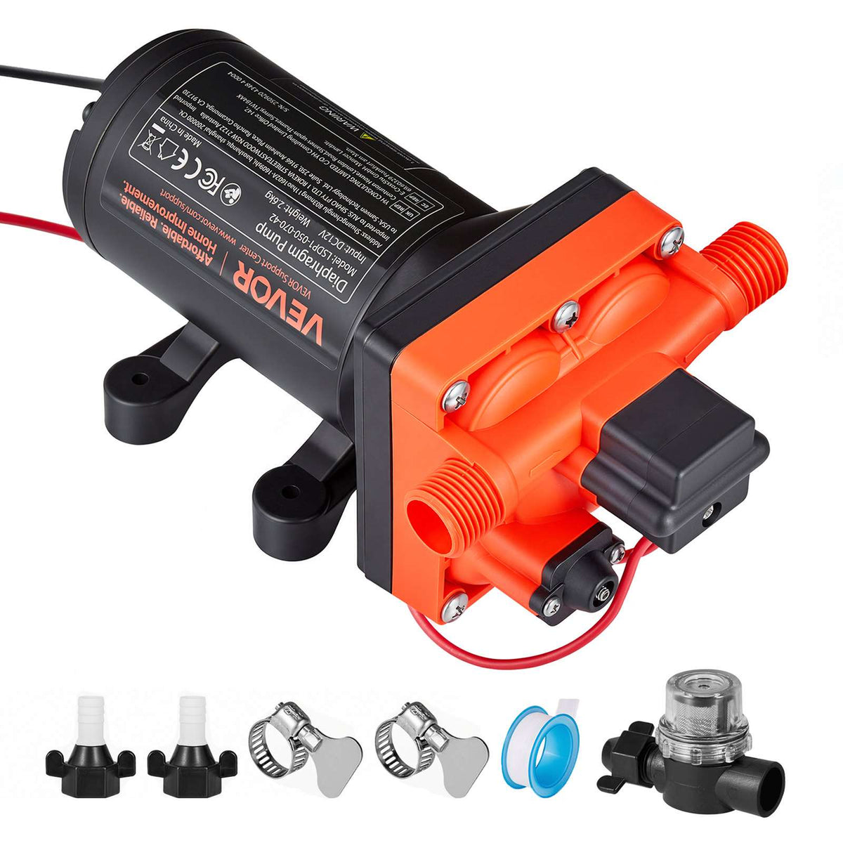 RV Water Pump, 12V DC 5 GPM (18.9 L/min), 4-Chamber Self-Priming Diaphragm Water Pump with Automatic Pressure Switch, 70 PSI Max Pressure, On Demand for RV, Caravan, Marine, Yacht, Car Washing
