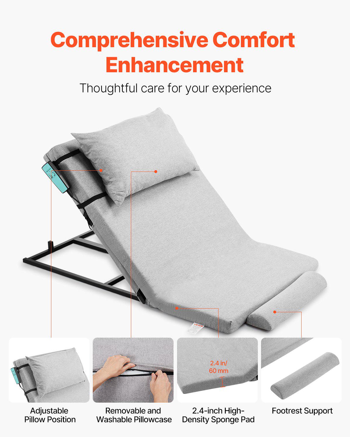 Electric Lifting Backrest for Bed, 300 lbs Capacity, 4-68° Adjustable Lifting Bed Backrest, with Headrest & Legrest, Machine Washable for Cleaning, Fit Pregnant Women Elderly Patient Handicapped