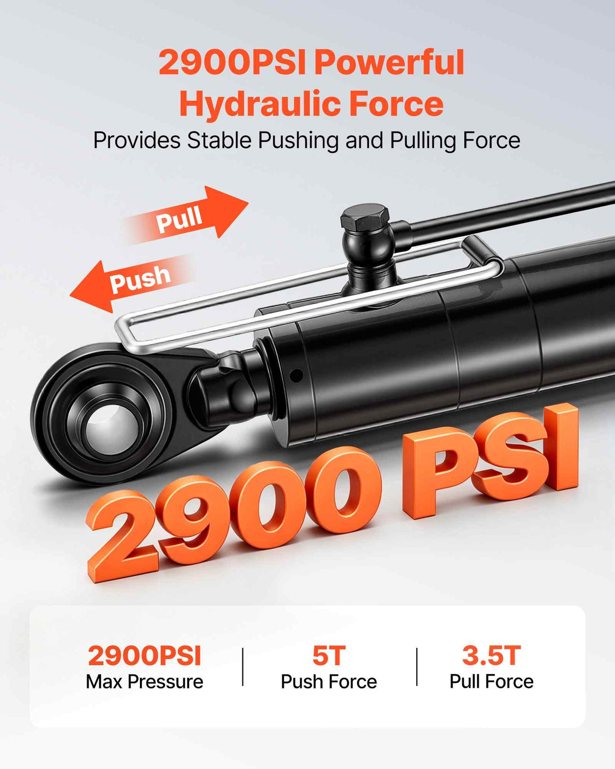 Hydraulic Top Link Cat. 2-2 (11 in Stroke, 22-7/16 in to 33-7/16 in), Max 2900PSI Hydraulic Cylinder with 2 Hoses & G3/8" Check Valves for Tractors