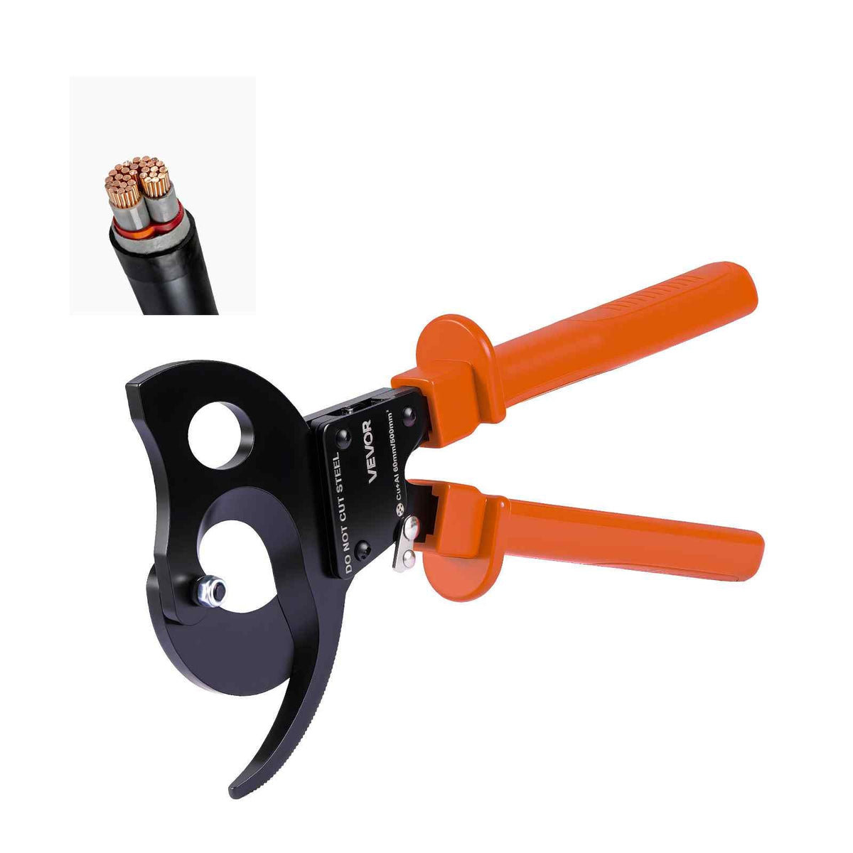 Ratcheting Cable Cutter, Spring Steel Blades with PVC-Coated Handles, Quick-Release Button, Heavy Duty Ratchet Cable Wire Cutter for Cutting Copper & Aluminum Cables Up to 1000 MCM / 500 mm²