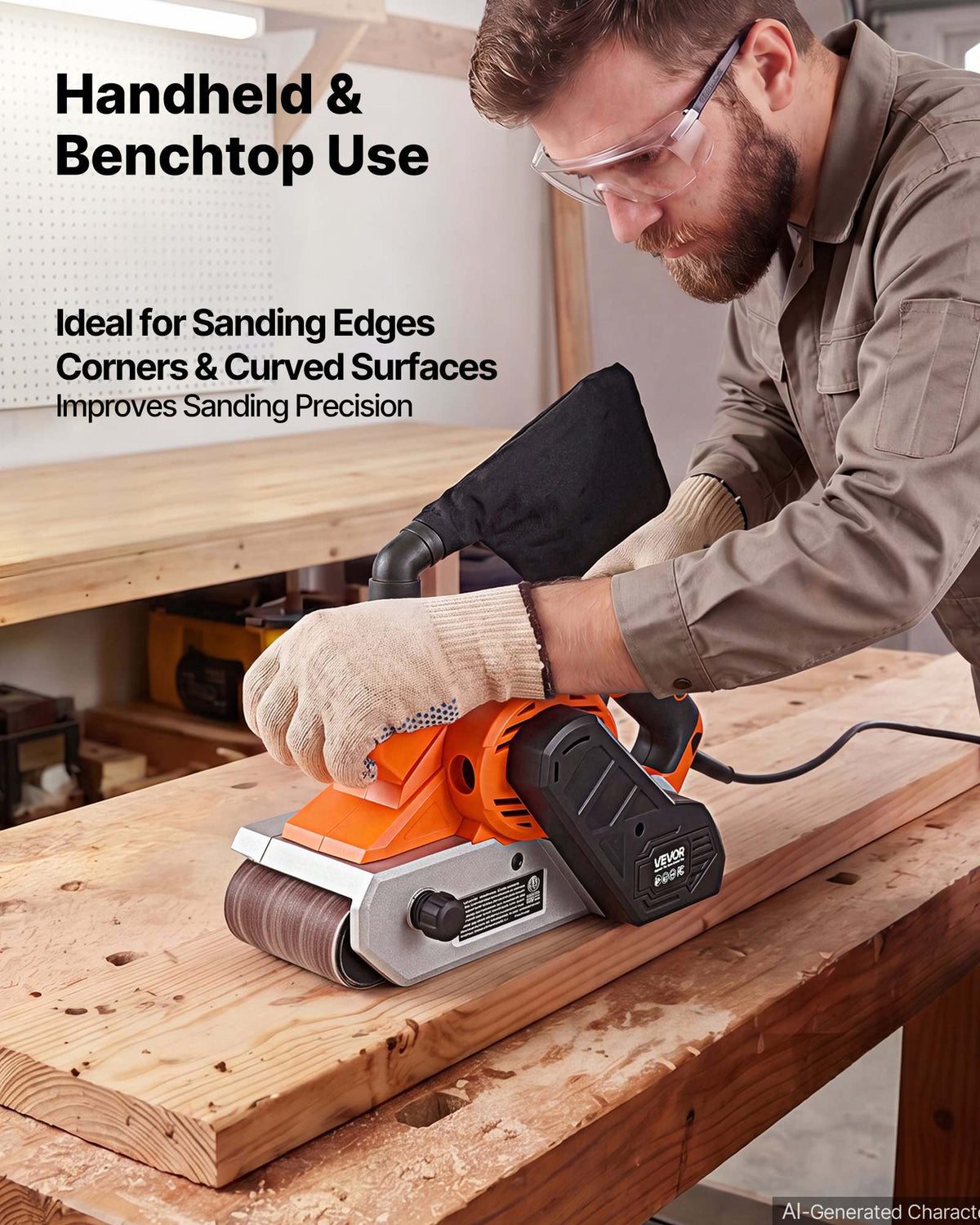 11.5A Belt Sander 4" x 24" Woodworking Belt Sander 6 Variable Speeds, 900-1550 FPM Sanding Machine with 10PCS Sanding Belts, 2 Dust Bags & 2-in-1 Vacuum Adapter for Woodworking Projects