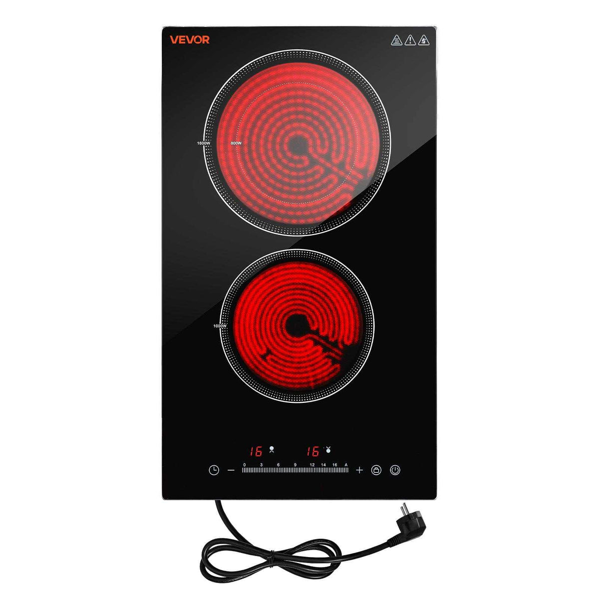 Electric Cooktop 12inch 2 Burners Portable Stove Top 1800W 120V, Ceramic Countertop/Built-in Radiant Electric Stove, with 16 Power Levels, Timer, Child Lock, Over-Heat Guard, Touch Control