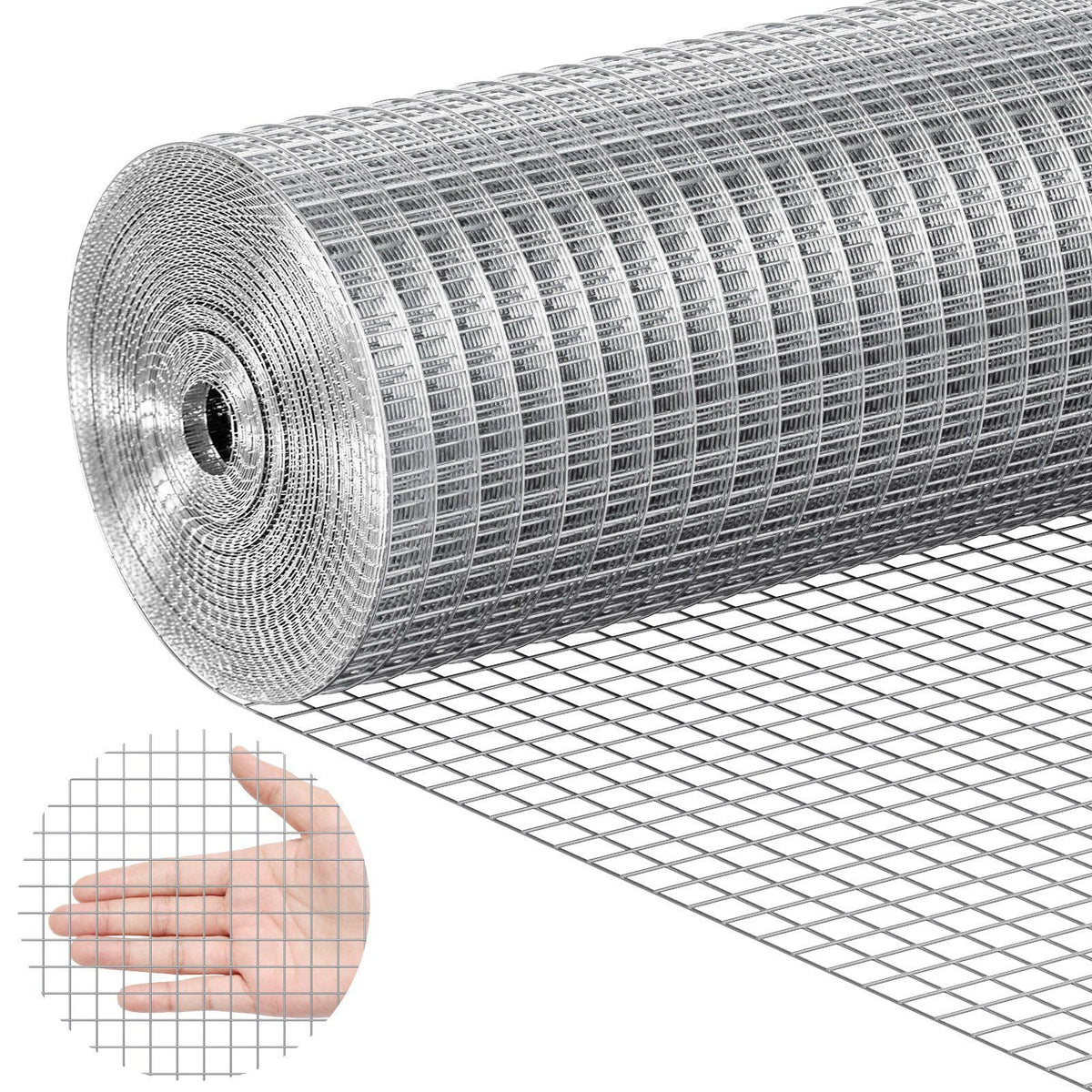 Hardware Cloth 1/2 inch 24 inch x 25 ft 19 Gauge Chicken Wire Fence, Hot-Dip Galvanized After Welding Metal Wire Mesh Roll, Garden Plant Welded Fencing Roll Supports Poultry Netting Cage Fence