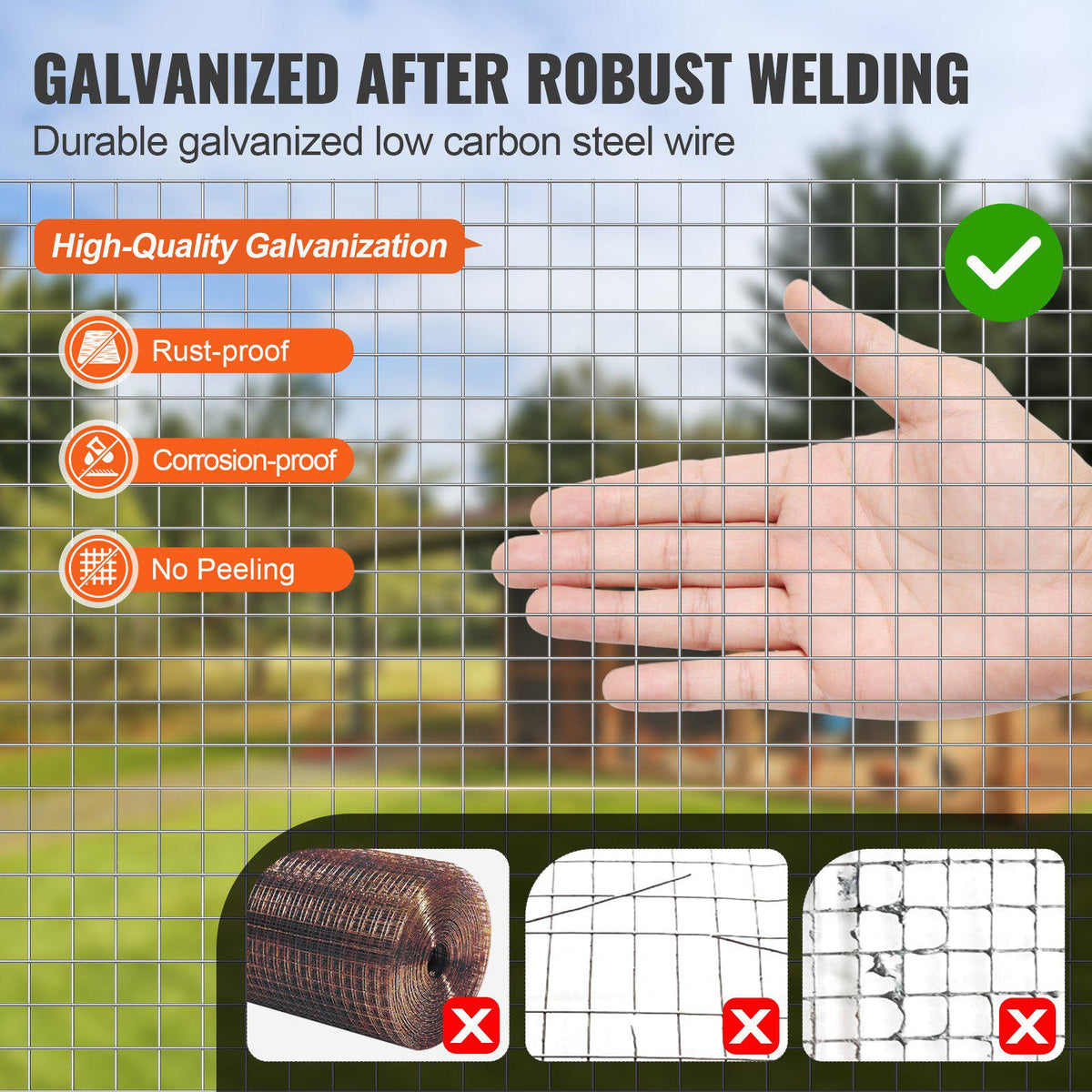 Hardware Cloth 1/2 inch 48 inch x 50 ft 19 Gauge Chicken Wire Fence, Hot-Dip Galvanized After Welding Metal Wire Mesh Roll, Garden Plant Welded Fencing Roll Supports Poultry Netting Cage Fence