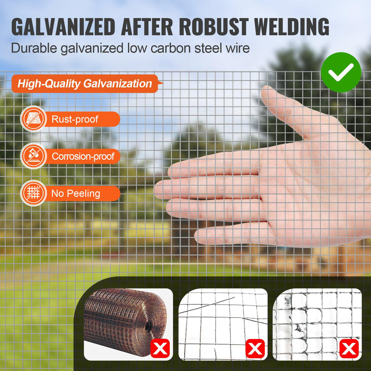 Hardware Cloth 1/4 inch 36 inch x 100 ft 23 Gauge Chicken Wire Fence, Hot-Dip Galvanized After Welding Metal Wire Mesh Roll, Garden Plant Welded Fencing Roll Supports Poultry Netting Cage Fence