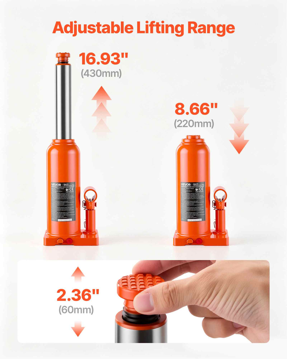 Hydraulic Bottle Jack 6 Ton (13227.7 lbs) 8.66"-16.93" Lifting Range, for Full-Size SUV, Light-Duty Pickup, Commercial Van, Auto Repair House Lift, Multi-Directional Welded Jack with Long Handle