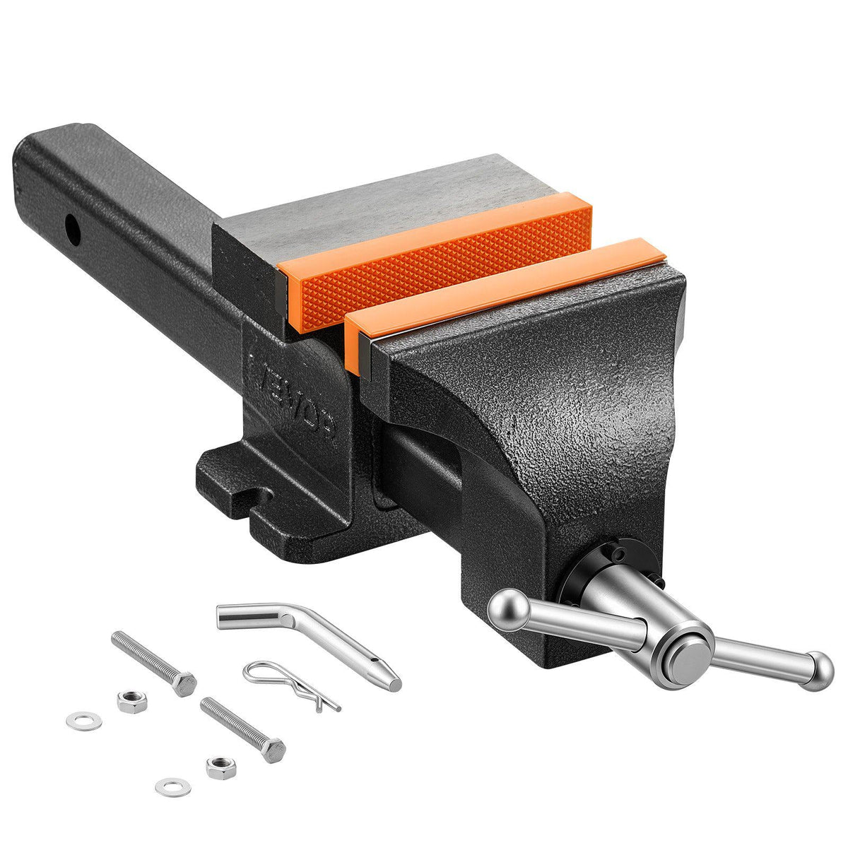 Truck Hitch Vise, 6" Jaw Width, Heavy Duty Ductile Iron Bench Vise with Anvil, 1 Pair Magnetic Jaw Pads, Pin, 3.54" Throat Depth, 5.6" Max Jaw Opening, Multi-Purpose, for Truck Trailer Receiver