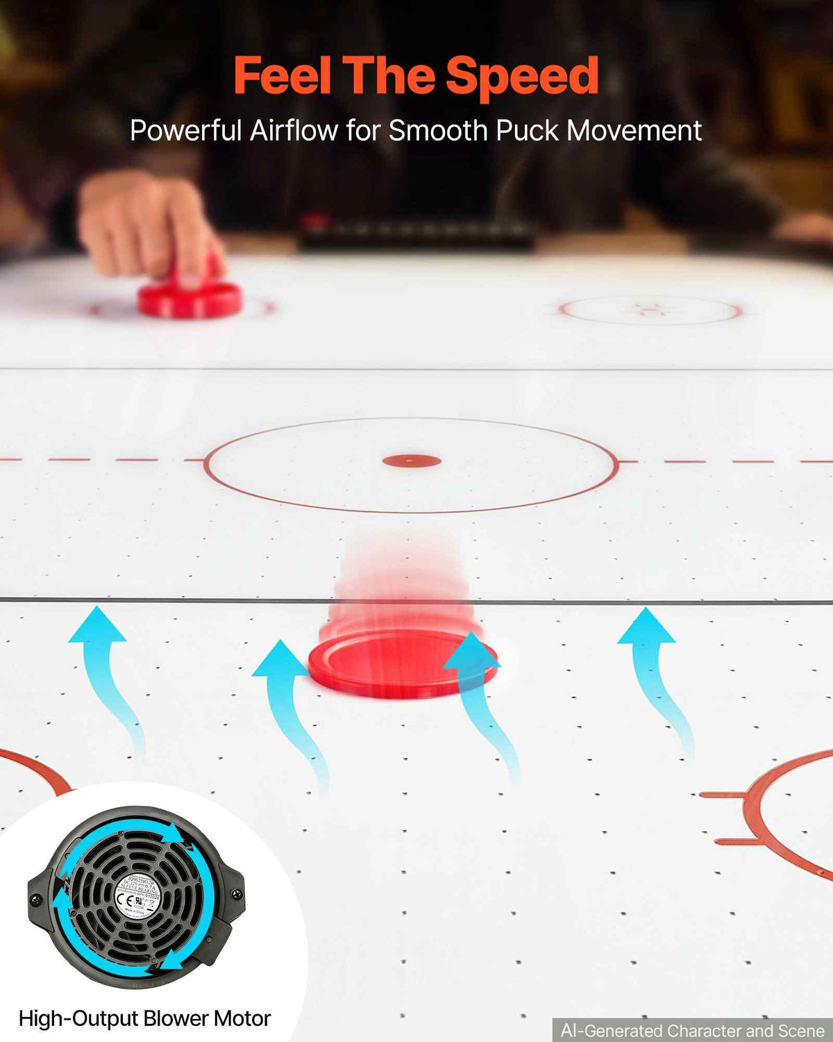 54" Air Hockey Table with Electronic Scorer & High-powered Blower, for Family Game Room, Basements and Home Air Powered Hockey Arcade Game Table Set with Pushers & Pucks, Stable Leg
