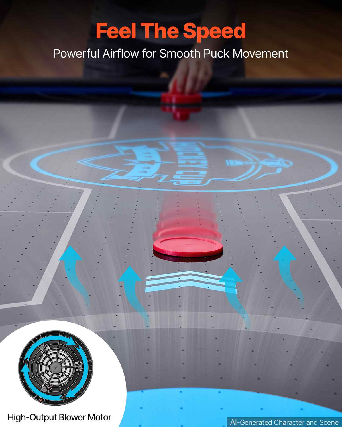 89" Air Hockey Table with LED Lights & Electronic Scorer, for Family Game Room, Basements, Home, Air Powered Hockey Arcade Game Table Set with High-powered Blower, Stable H-shaped Leg
