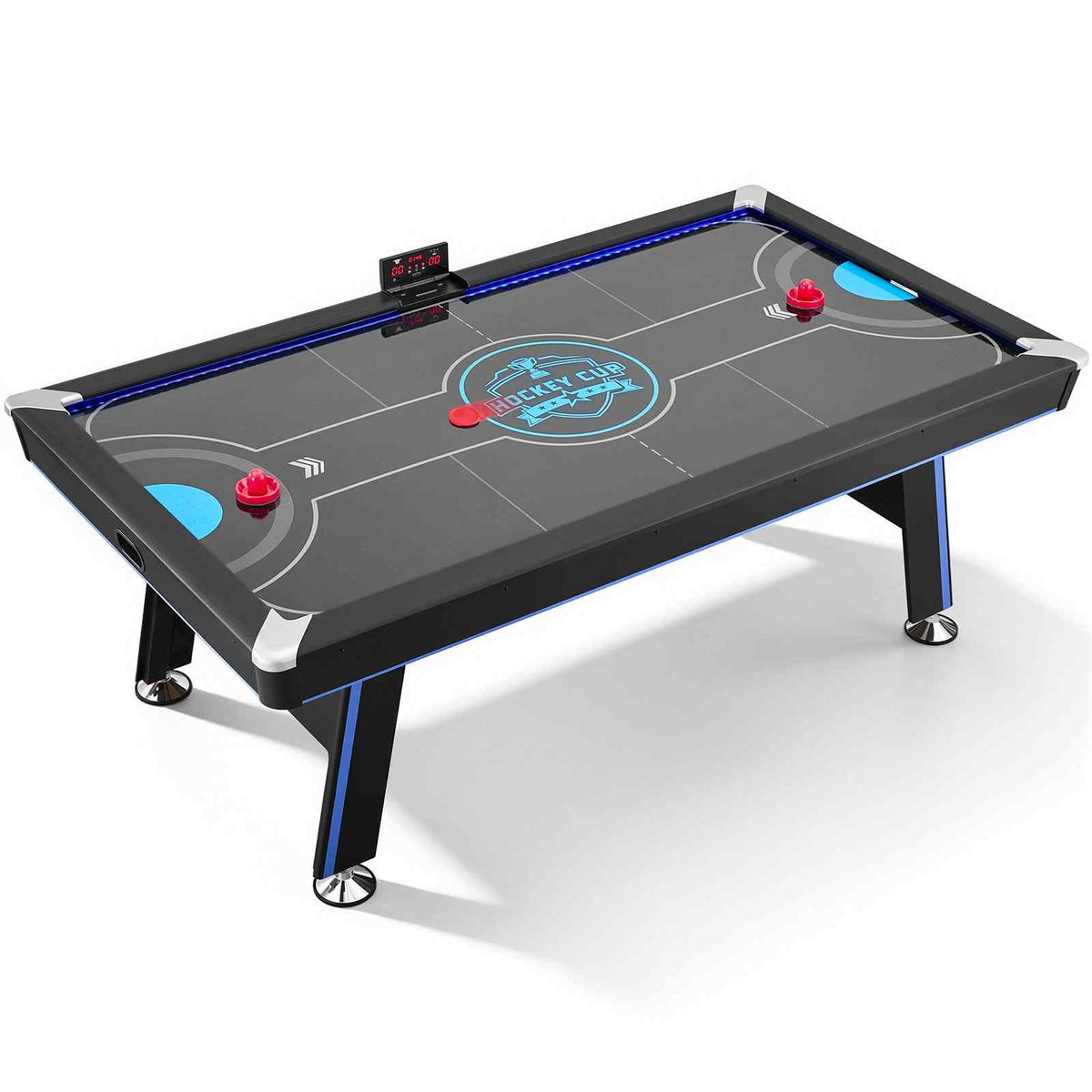 89" Air Hockey Table with LED Lights & Electronic Scorer, for Family Game Room, Basements, Home, Air Powered Hockey Arcade Game Table Set with High-powered Blower, Stable H-shaped Leg