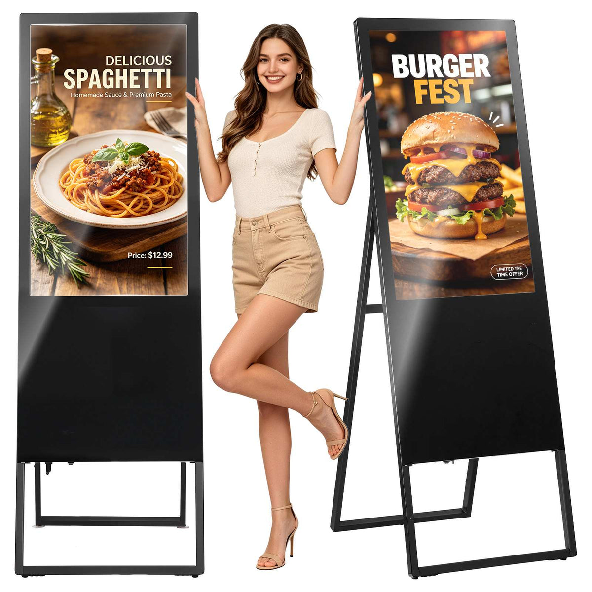 32 in Indoor Digital Signage Floor Standing Advertising Display Kiosk, WiFi HDMI/USB Input Android OS, 178° Wide View, LCD Touchscreen Interactive Monitor, Commercial Totem Vertical Poster