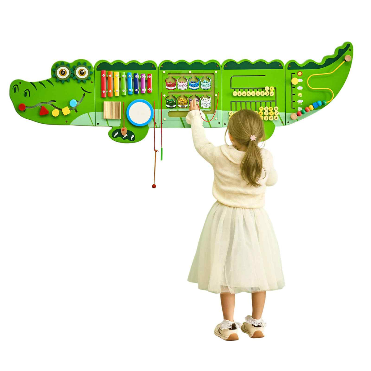 Crocodile Activity Wall Busy Board, 9 Activities, Montessori Sensory Wall Panels Toy for Kids Ages 3-12, Interactive Learning Activity Center, Great for Toddler, Playroom, Nursery, Classroom
