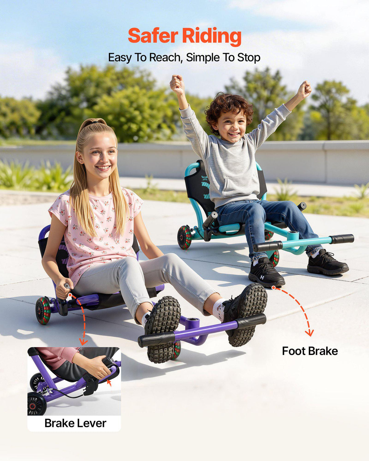 Ride on Scooter 150 lbs Swing Side-to-Side for Amazing Riding Purple, for Ages 4+, Powered by Zig-Zag Motion, Ride on Toy with 3 Adjustable Length, Hand Brake, for Hard Surface Indoor & Outdoor