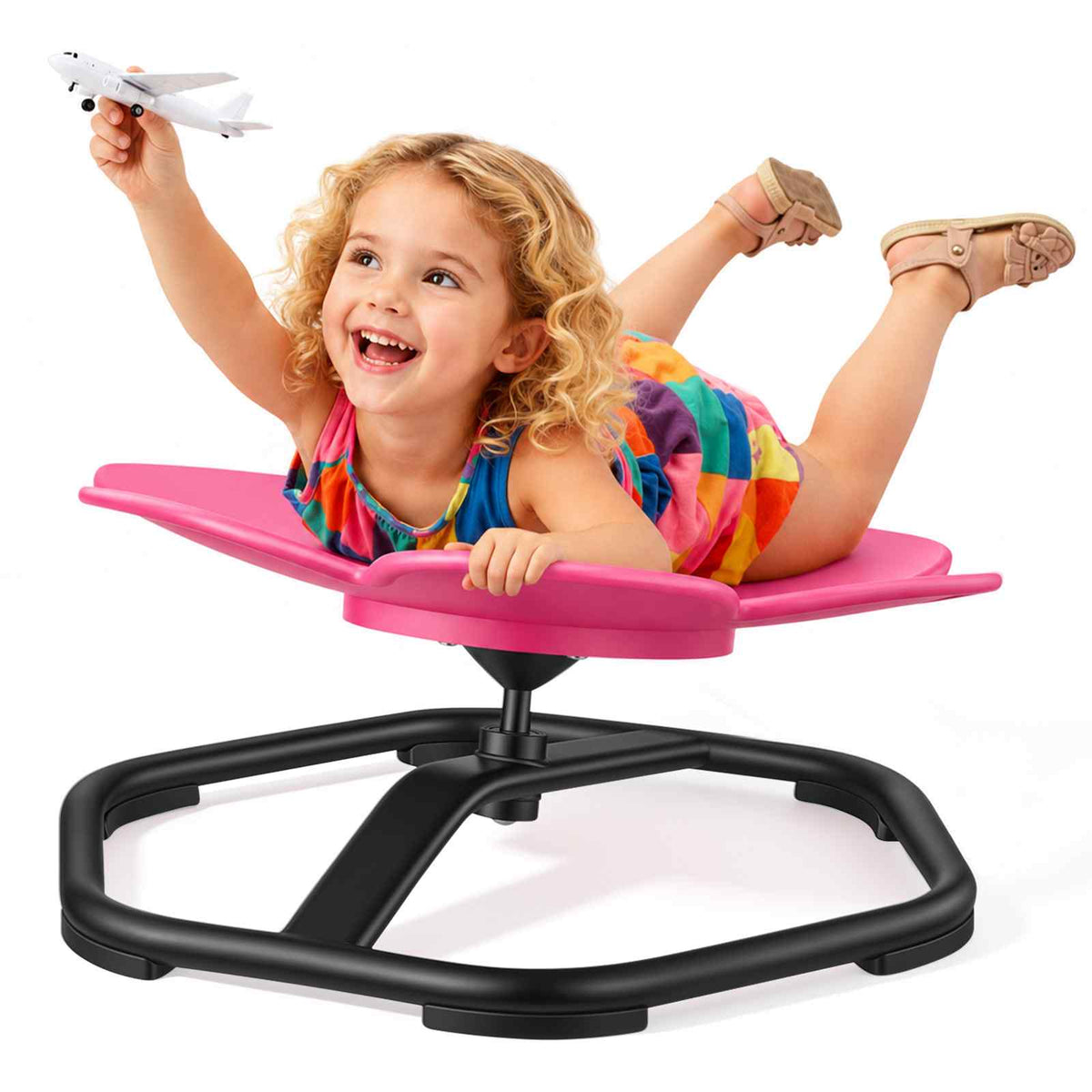 Kids Swivel Chair, 220 lbs Capacity, Flower Shape Sensory Spinning Chair, Autistic Kids Sensory Toy Seat with Non-Slip Metal Base, Toddler Sit & Spin Seat for Coordination Balance Focus, Rose