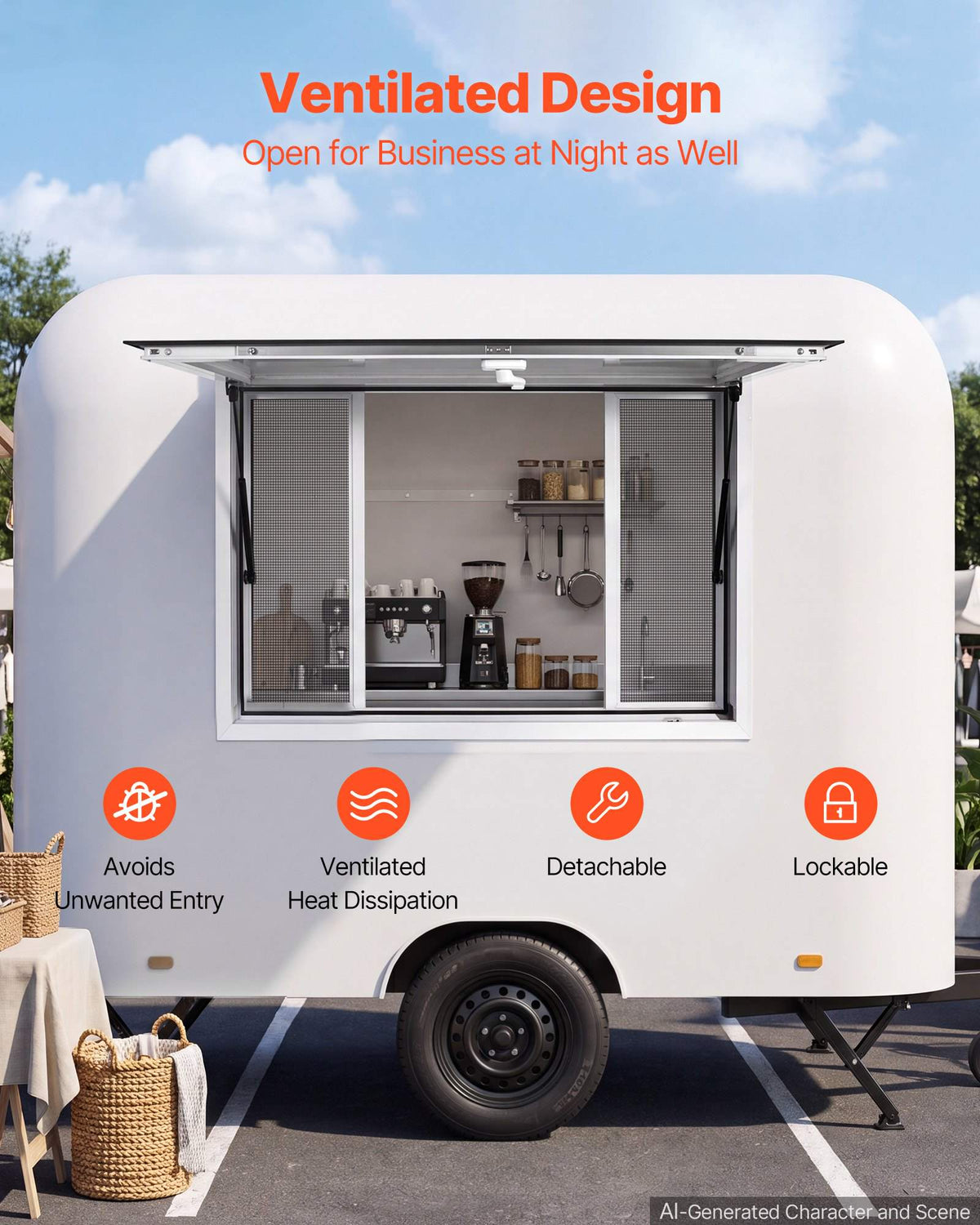 Concession Window 45x30 in Aluminum Alloy Service Window, for Food Truck, Up to 85 Degrees Stand Serving with 4 Sliding Screen Windows, Awning Door and Drag Hook, Rainwater Resistant