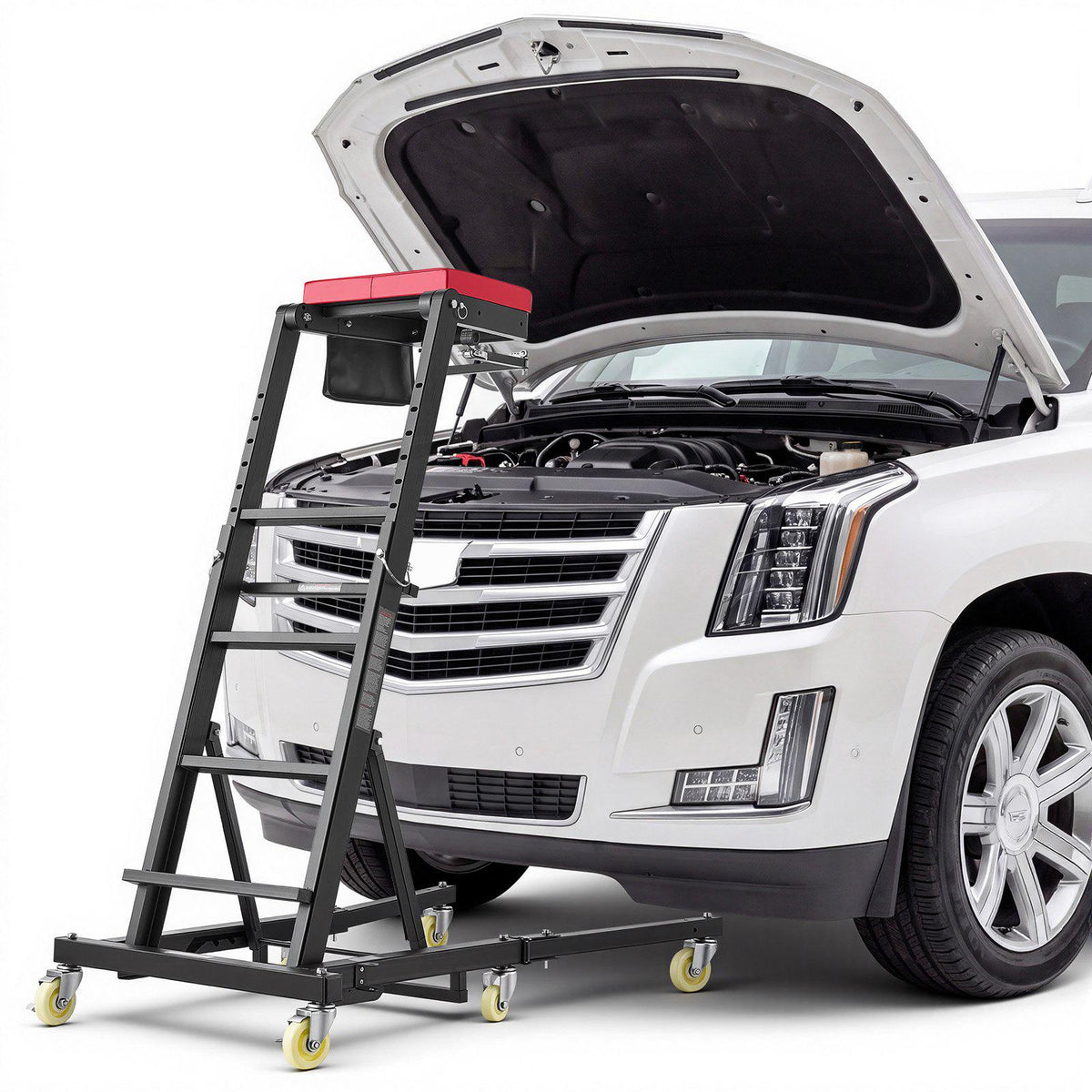 Top Automotive Creeper 48"-64" Adjustable with Folding Mechanical Arm, Foldable High Top Engine Creeper, 400LBS Heavy-Duty Support, Stable H-Shaped Base, 6-Wheel Smooth Rolling for Auto Repair