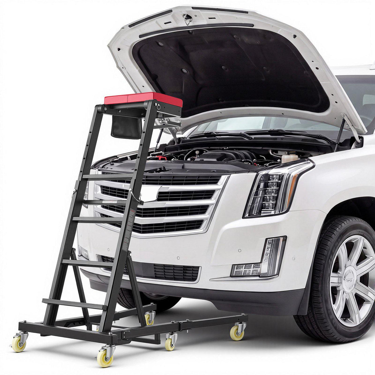Top Automotive Creeper 48"-76" Adjustable with Folding Mechanical Arm, Foldable High Top Engine Creeper, 400LBS Heavy-Duty Support, Stable H-Shaped Base, 6-Wheel Smooth Rolling for Auto Repair