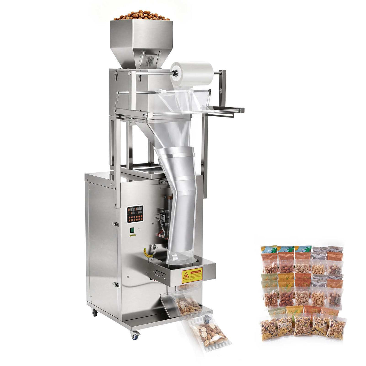 Powder Filling and Sealing Machine, 10-999g(0.02-2.2lbs) Automatic Particle Granule Packaging Machine, Stainless Steel, Weighing Filling Sealing, for Coffee Beans, Grains, Tea, Spices, Silver