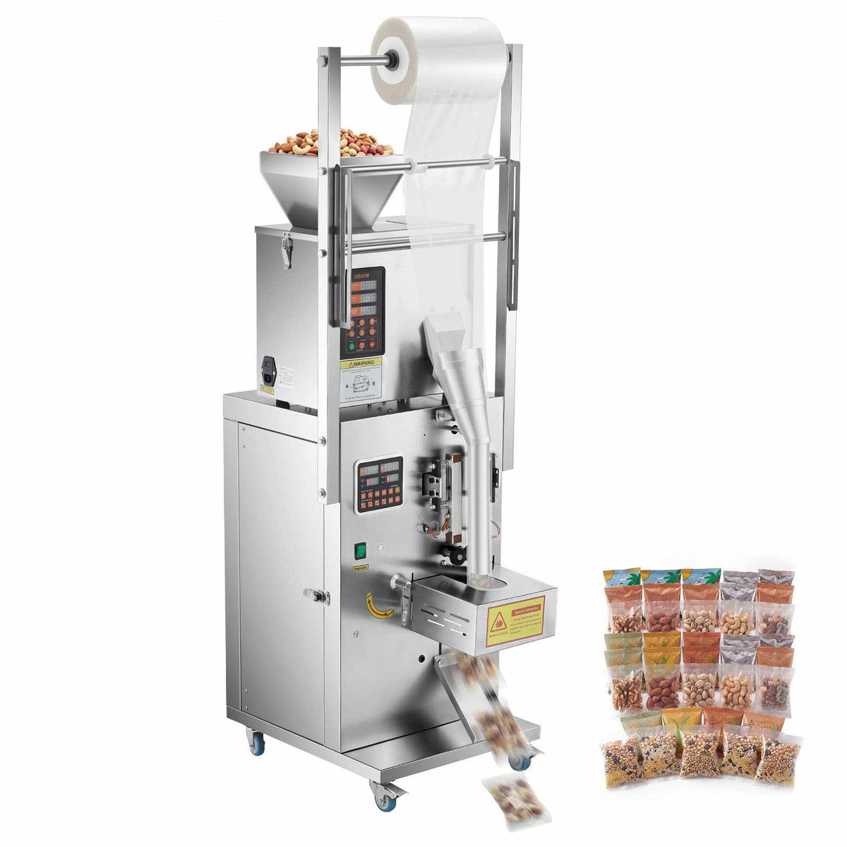 Powder Filling and Sealing Machine, 1-99.9g(0.002-0.22lbs) Automatic Particle Granule Packaging Machine, Stainless Steel, Weighing Filling Sealing, for Coffee Beans, Grains, Tea, Spices, Silver