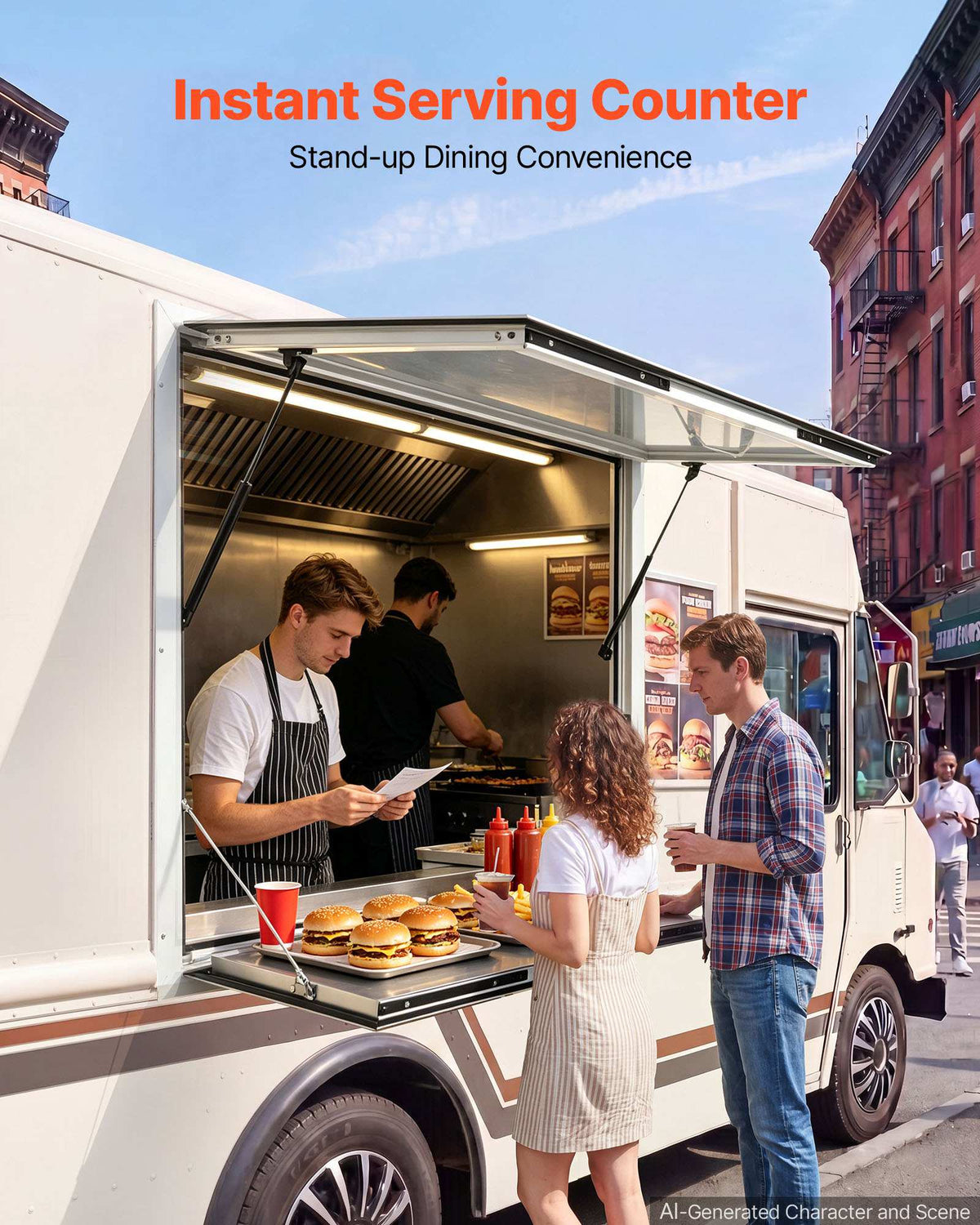 Concession Window Folding Shelf 36x36in Aluminum Alloy Service Window, for Food Truck, Up to 85 Degrees, with Awning Door and Drag Hook, Rainwater Resistant