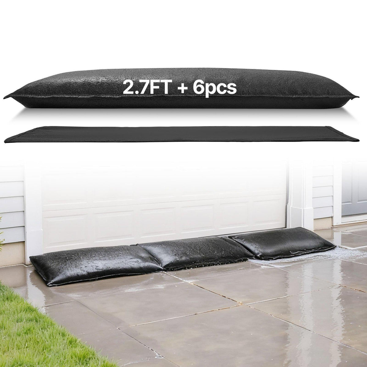 Flood Barrier, 6 Pack, 2.7 x 1.4 ft Flood Bags Activated by Water, Water Absorbent Barrier, Sandless Sandbags Blockage, Flooding Prevention Bags for Home, Doorways, Basement, Garage