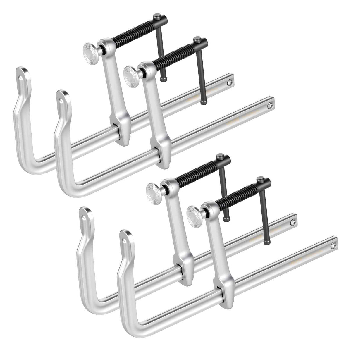 Bar Clamps for Woodworking, 4-Pack, 12" Opening, 4.72 in Throat Depth, 1200 lbs Load Limit, Sturdy Steel Forging and Casting, with Swivel Jaw and T-Handle, for Wood Working and Metal Working