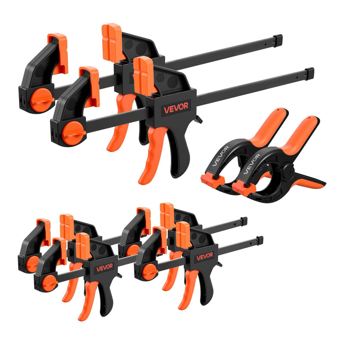 Bar Clamps for Woodworking, 8-Pack, 6" and 12", with Spring Clamps, One-Handed Clamp/Spreader, 154 lbs Load Limit, Quick Release, Self-Locking Design, for Wood Working and Metal Working