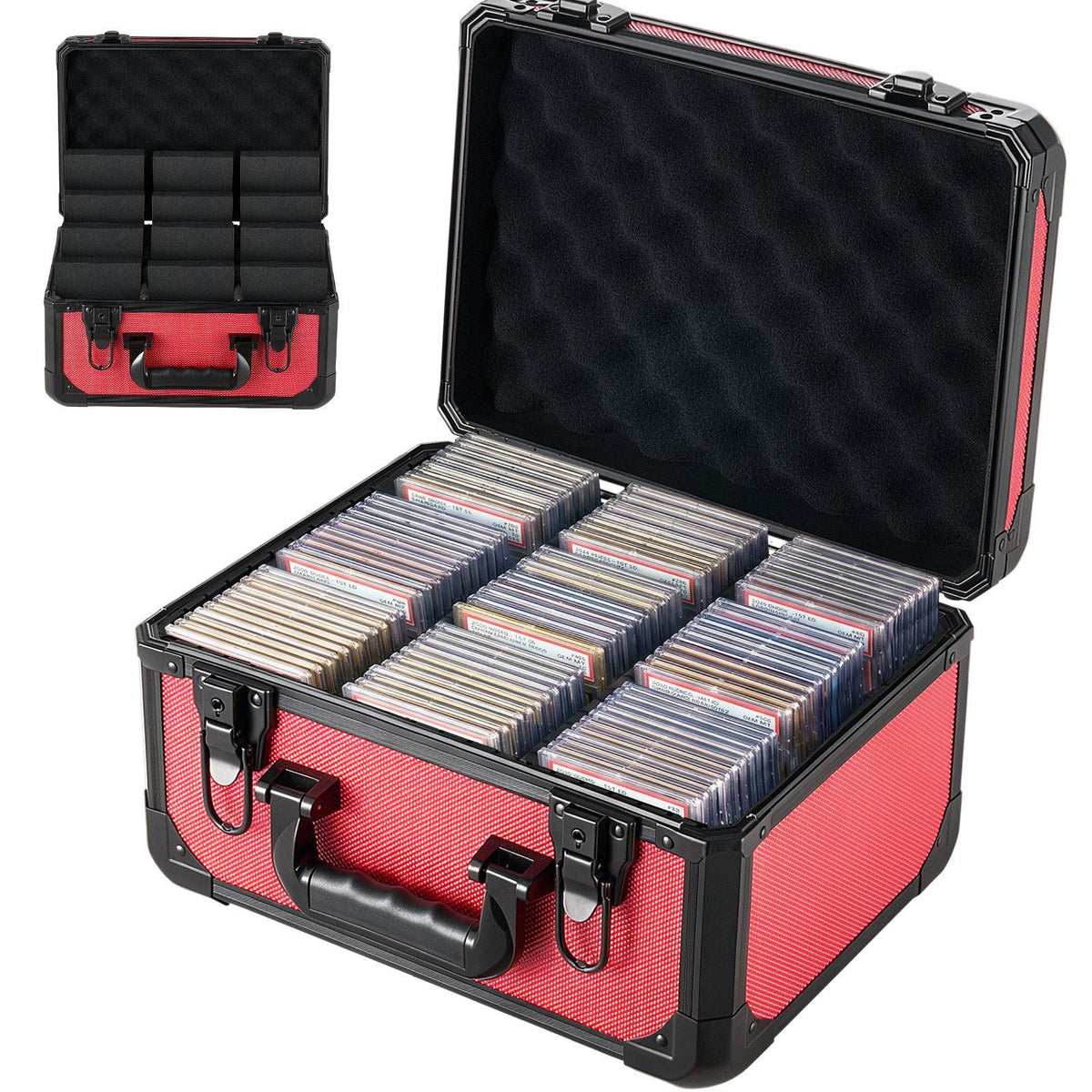 Graded Card Case 3 Row 96 PSA Slab Storage Box with Secure Lock, Baseball Sports Trading Cards Holder Collector with 12 Dividers, Key, Holds 76 SGC 68 BGS 348 Top Loaders and 999+ Loose Cards