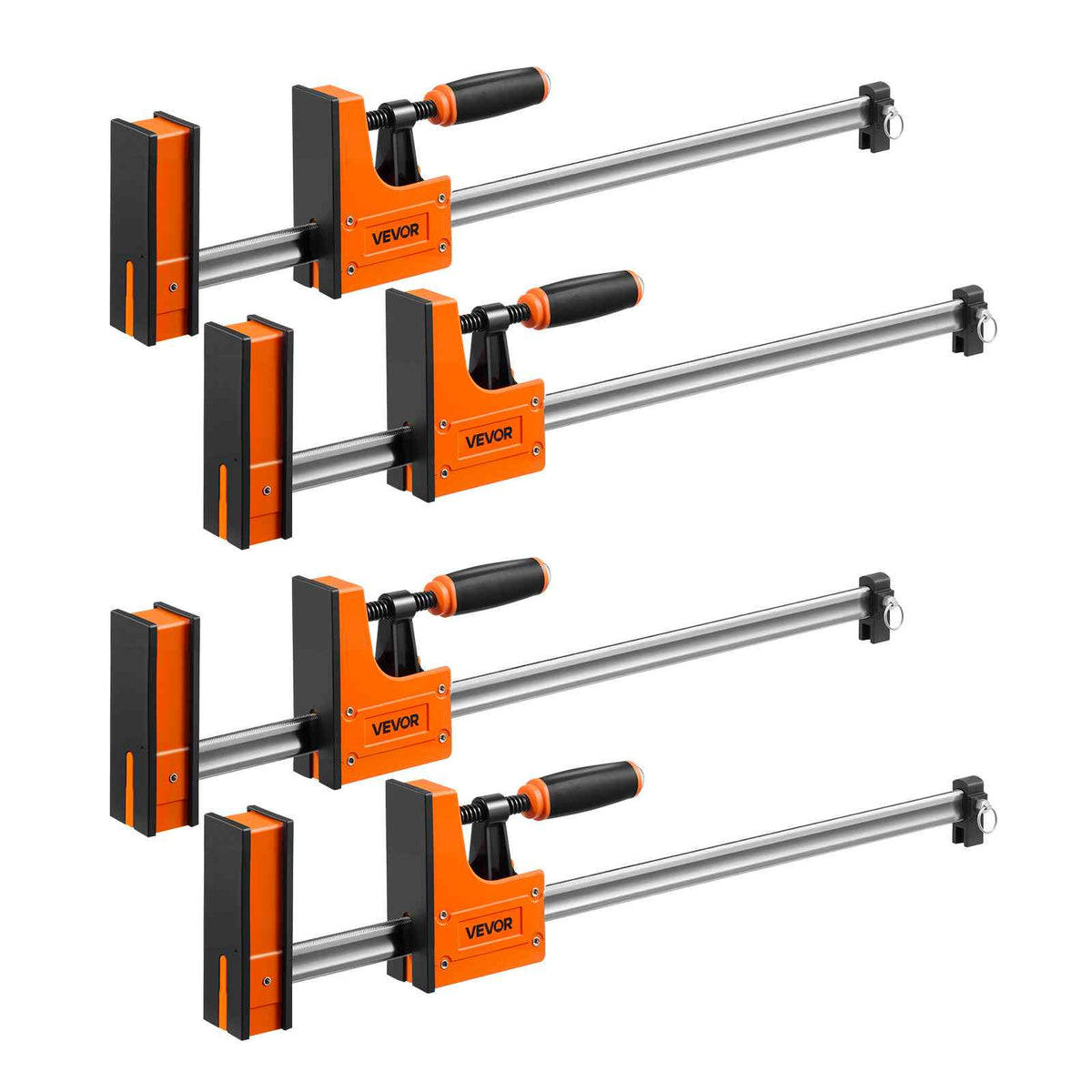 Bar Clamps for Woodworking, 4-Pack, 24" Opening F Clamps, 1500 lbs Load Limit, Clamp/Spreader 2 Modes, Soft Rubber Pads, Ergonomic Handle, Carbon Steel Bar, for Wood Working and Metal Working