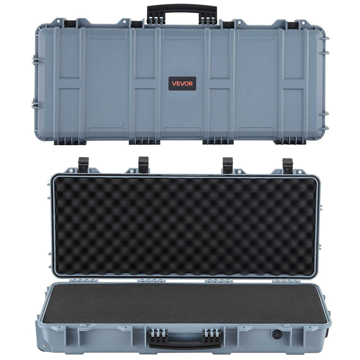 Lockable Waterproof Equipment Storage Case with Custom Foam Insert, 36 in Gun Storage with Wheels, IP67 Waterproof & Dustproof Pistol Storage Cases for Rifles, Shotguns, Airsoft Guns, Grey
