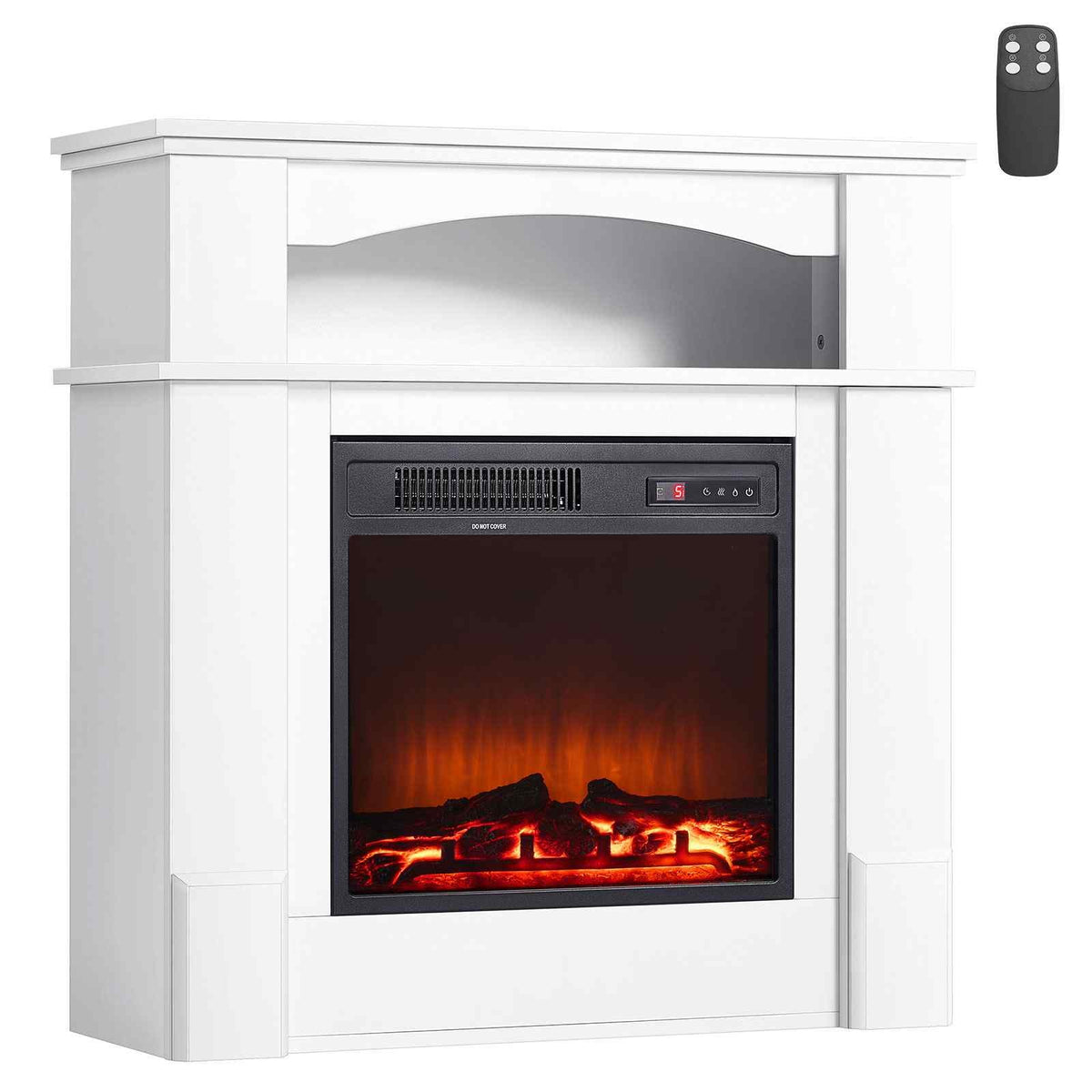33 inch Freestanding Fireplaces, 1500W 5120BTU Fake Electric Fireplace Stove Heater with Mantel, Overheating Protection, Adjustable Flames,Timer, Remote, for Living Room,Bedroom,White