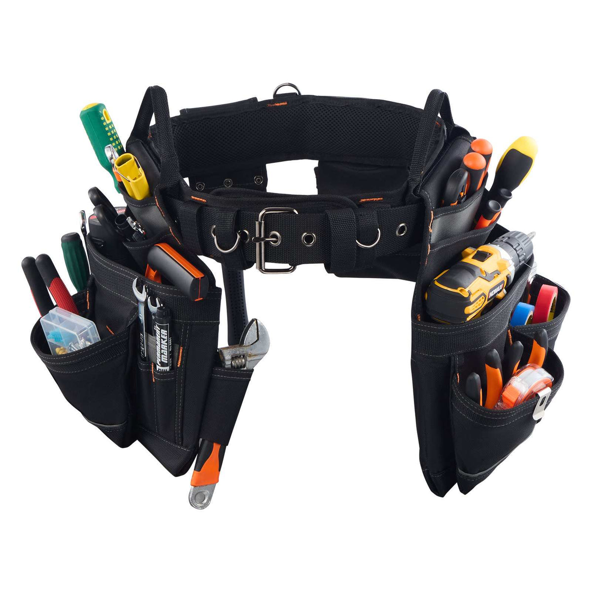 Tool Belt, 18 Pockets Professional Tool Pouch for Men, Heavy Duty Adjustable Utility Belt Detachable Work Bag for Electrician, Carpenter, Construction, Work Apron Organizer, Adjusts 31in to 51in