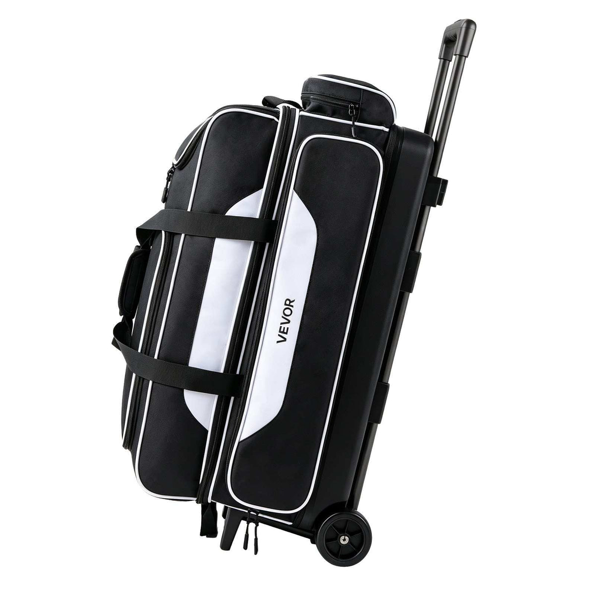 3 Ball Bowling Bag Double Roller Bag with Separate Shoe Compartment, for Bowling Shoes (Up To US Men Size 16), Rolling Ball Bag w/ Wheel, Accessory Pocket, Retractable Handle Extends to 40 in