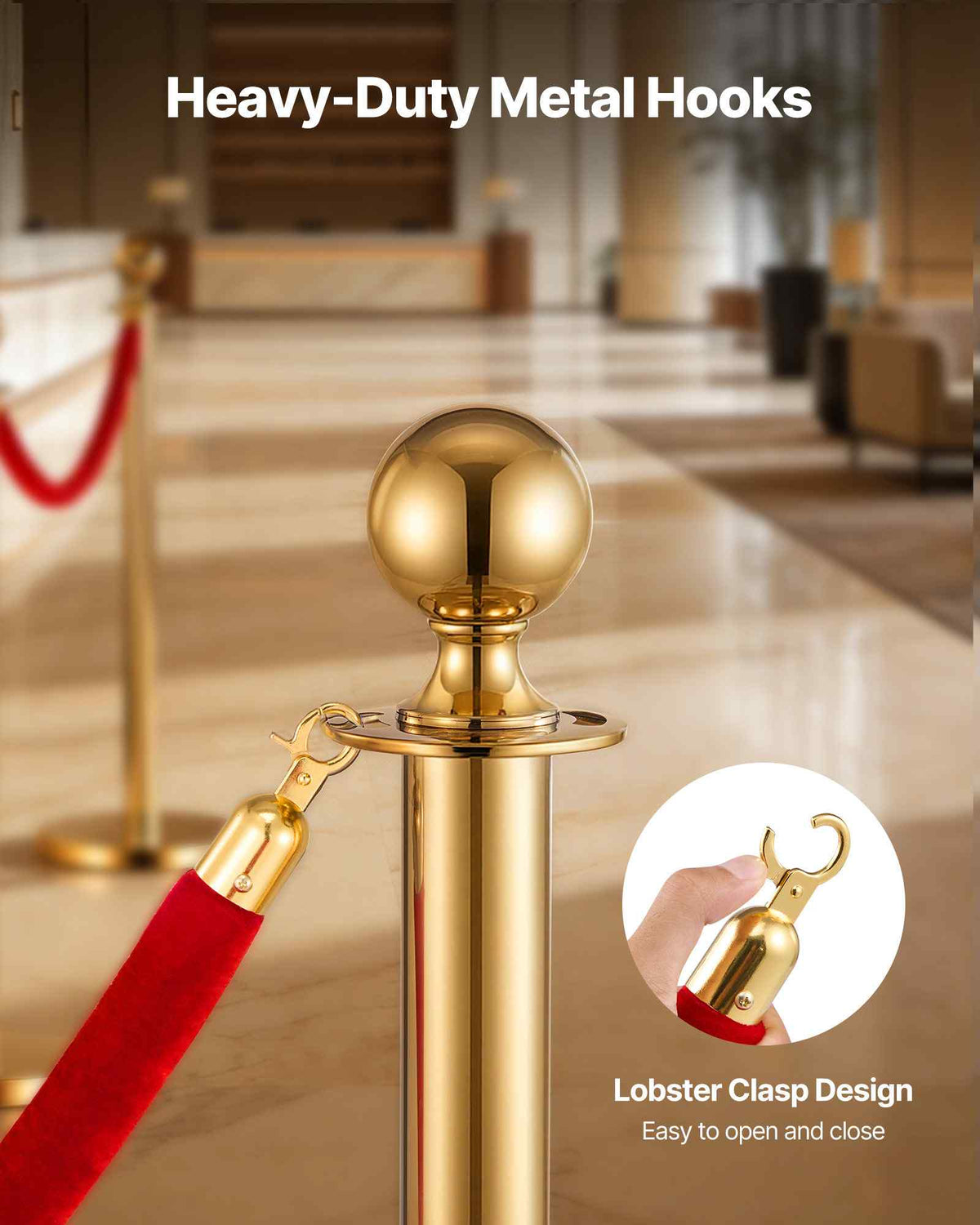 2 Pcs Red Velvet Stanchion Ropes, 5 ft Crowd Control Stanchion Red Velvet Ropes with Gold Hooks, Post Queue Barrier Carpet Rope for Carpet Events Movie Theaters Grand Openings Hotels Party