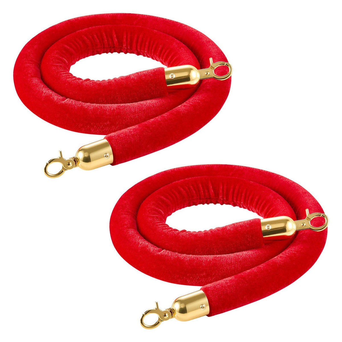 2 Pcs Red Velvet Stanchion Ropes, 5 ft Crowd Control Stanchion Red Velvet Ropes with Gold Hooks, Post Queue Barrier Carpet Rope for Carpet Events Movie Theaters Grand Openings Hotels Party