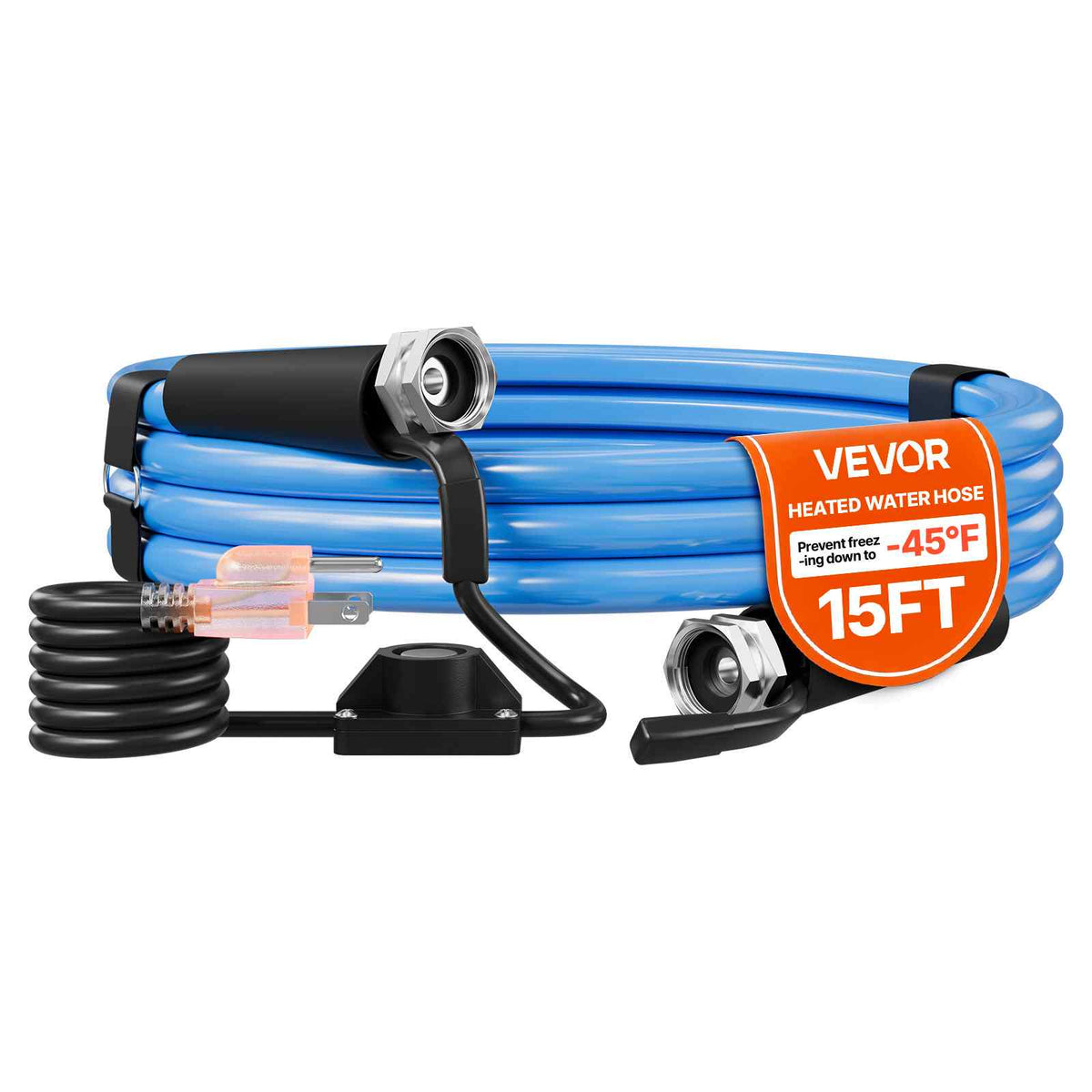15FT Heated Water Hose for RV Antifreeze to -45°F Drinking Water Hose, 1/2" ID, Smooth Surface, Built-in Thermostat, Freeze & Leak-Proof, Lead and BPA Free, Fast Heating for RV Camping Garden