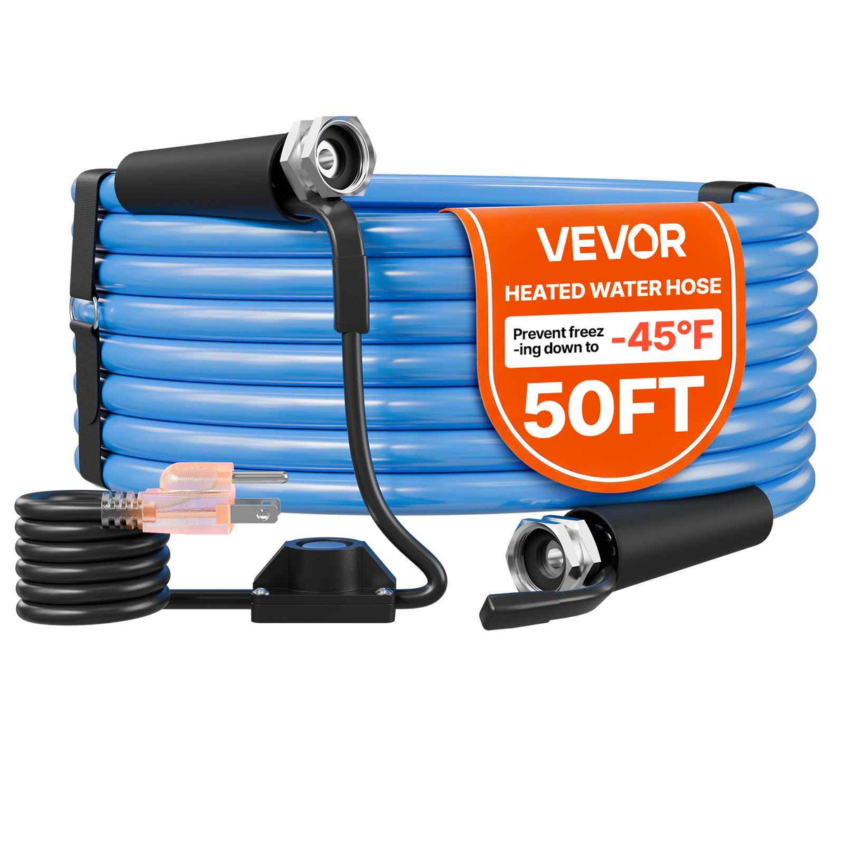 50FT Heated Water Hose for RV Antifreeze to -45°F Drinking Water Hose, 1/2" ID, Smooth Surface, Built-in Thermostat, Freeze & Leak-Proof, Lead and BPA Free, Fast Heating for RV Camping Garden