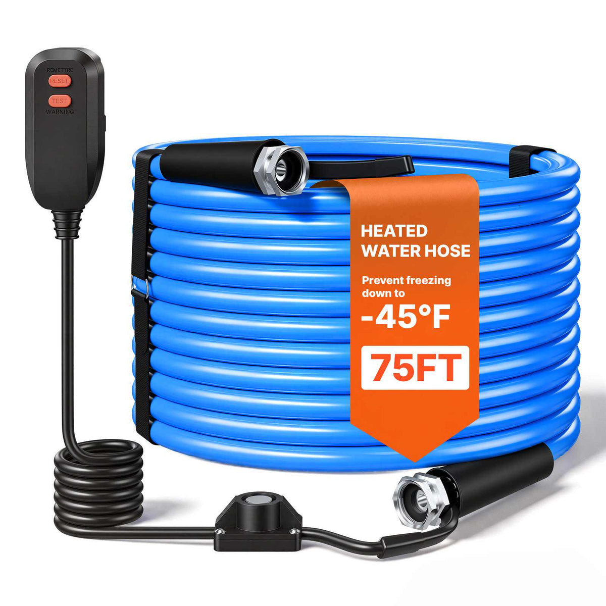 75FT Heated Water Hose for RV -45°F Anti Freeze Drinking Water Hose, 1/2" ID, Smooth Surface, with Leakage Protection GFCI, Built-in Thermostat, Freeze & Leak-Proof, Lead and BPA Free for RVs