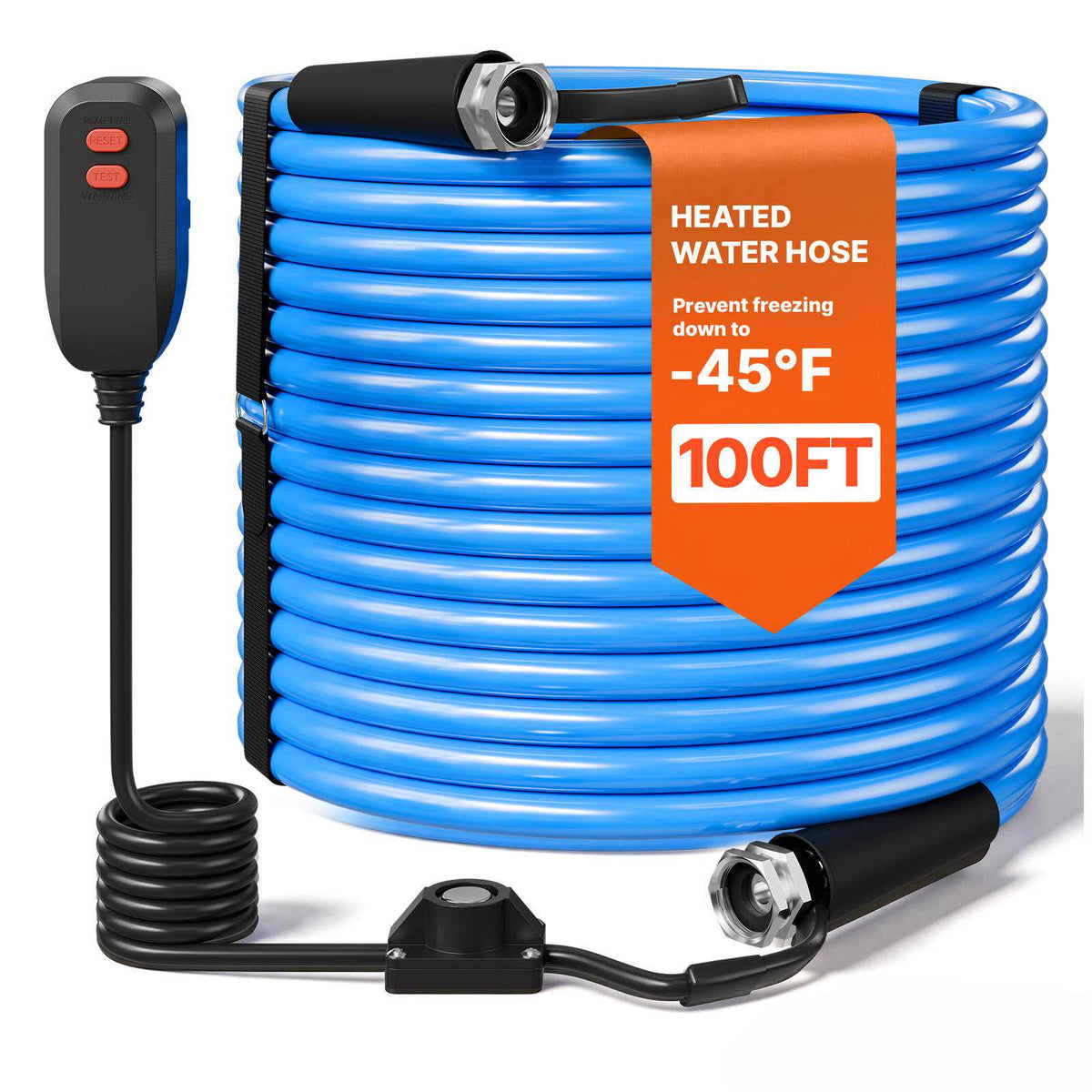 100FT Heated Water Hose for RV -45°F Anti Freeze Drinking Water Hose, 1/2" ID, Smooth Surface, with Leakage Protection GFCI, Built-in Thermostat, Freeze & Leak-Proof, Lead and BPA Free for RVs