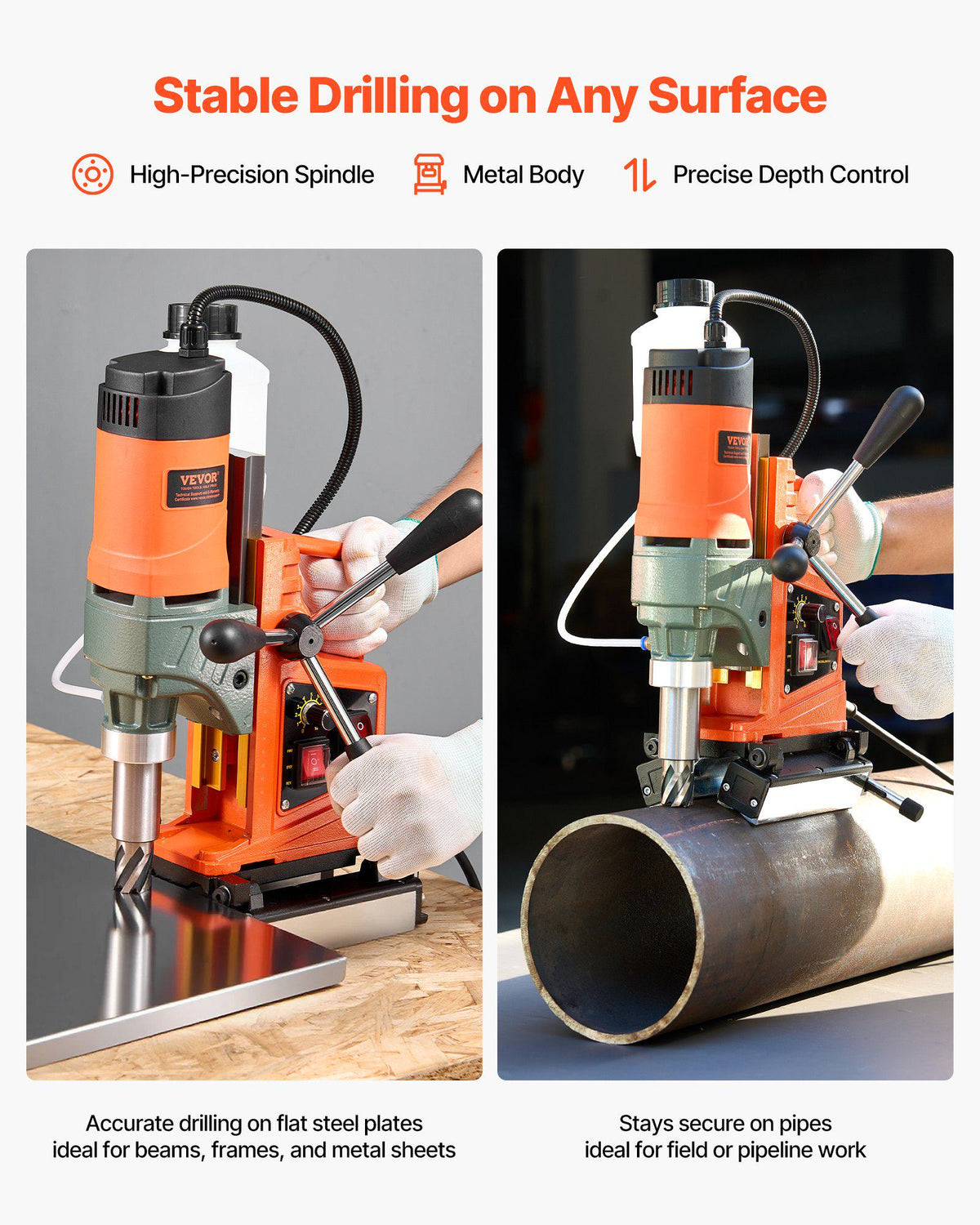 Magnetic Drill Press, 1400 W, 2 inch Boring Diameter, 0-750 RPM Speed, Reversible Direction, Mag Drill Press with 11 Core Bits, Electric Drilling Machine for Industrial and Home Improvement