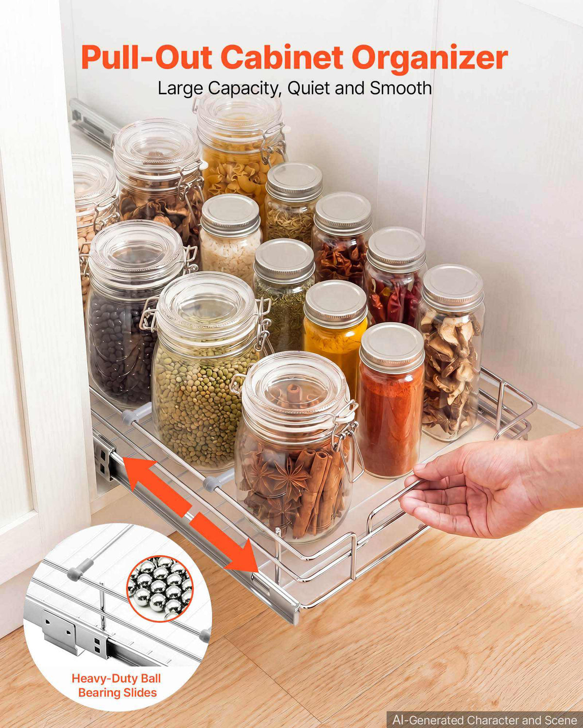 Pull Out Cabinet Organizer 12.4"W x 16.54"D Steel Slide Out Drawers, for Kitchen Bathroom Pantry Home Organization, Chrome-Plated Finish, Heavy Duty Storage Sliding Shelves for Base Cabinets