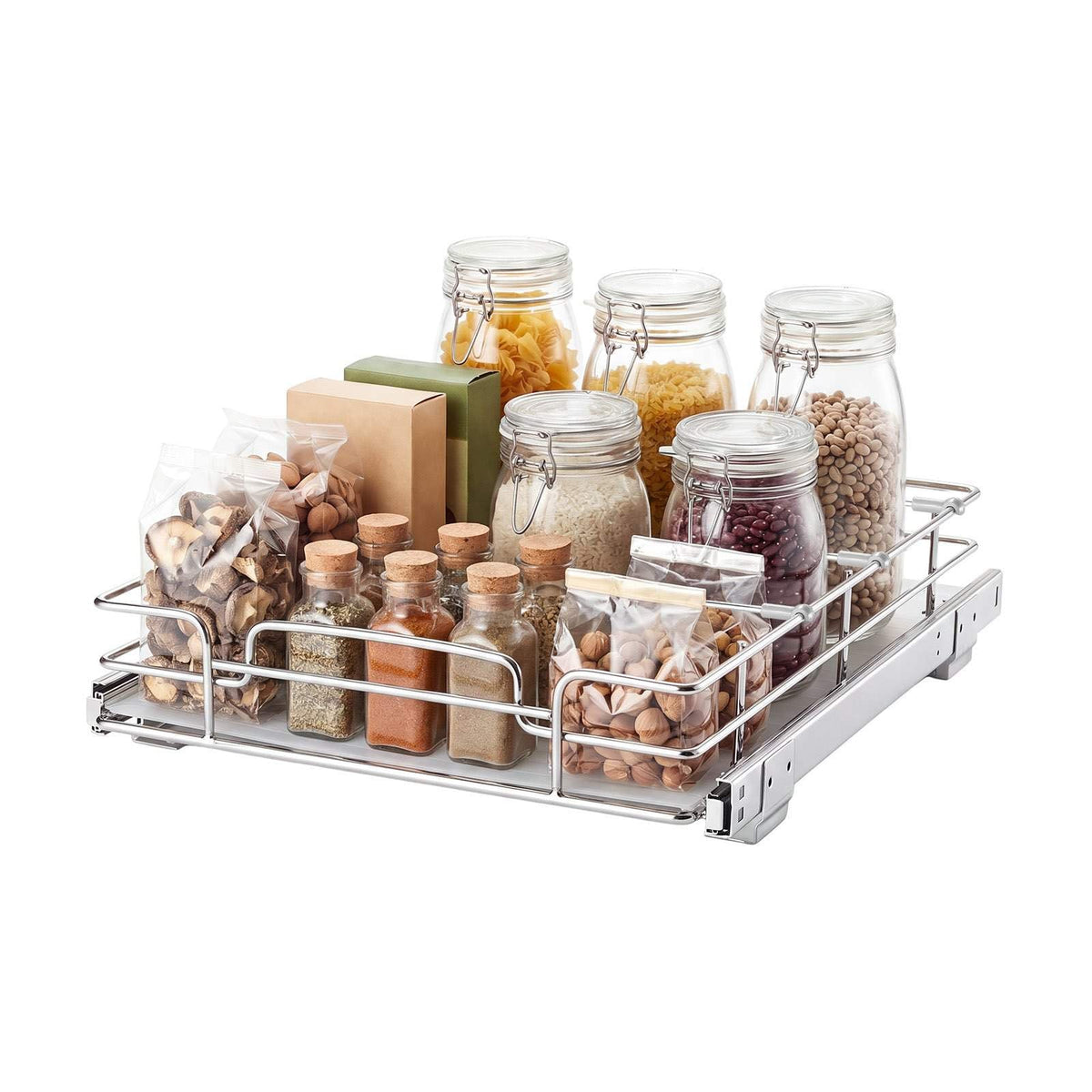 Pull Out Cabinet Organizer 12.4"W x 16.54"D Steel Slide Out Drawers, for Kitchen Bathroom Pantry Home Organization, Chrome-Plated Finish, Heavy Duty Storage Sliding Shelves for Base Cabinets