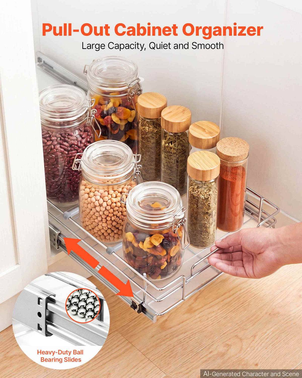Pull Out Cabinet Organizer 12.2"W x 20.98"D Steel Slide Out Drawers, for Kitchen Bathroom Pantry Home Organization, Chrome-Plated Finish, Heavy Duty Storage Sliding Shelves for Base Cabinets