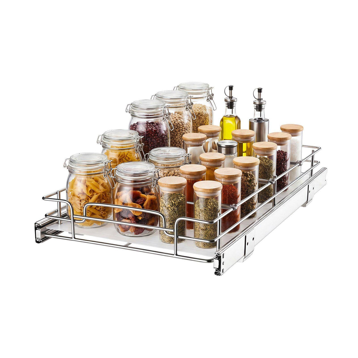 Pull Out Cabinet Organizer 12.2"W x 20.98"D Steel Slide Out Drawers, for Kitchen Bathroom Pantry Home Organization, Chrome-Plated Finish, Heavy Duty Storage Sliding Shelves for Base Cabinets