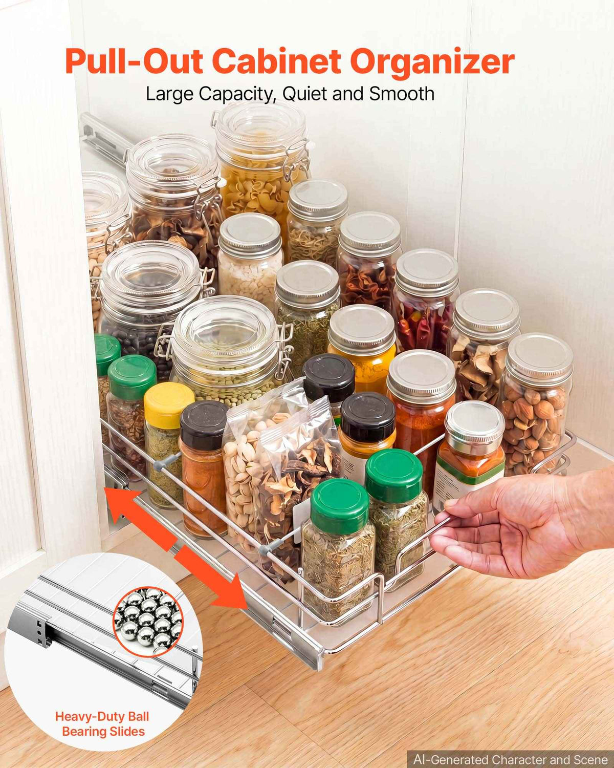Pull Out Cabinet Organizer 21.14"W x 20.98"D Steel Slide Out Drawers, for Kitchen Bathroom Pantry Home Organization, Chrome-Plated Finish, Heavy Duty Storage Sliding Shelves for Base Cabinets