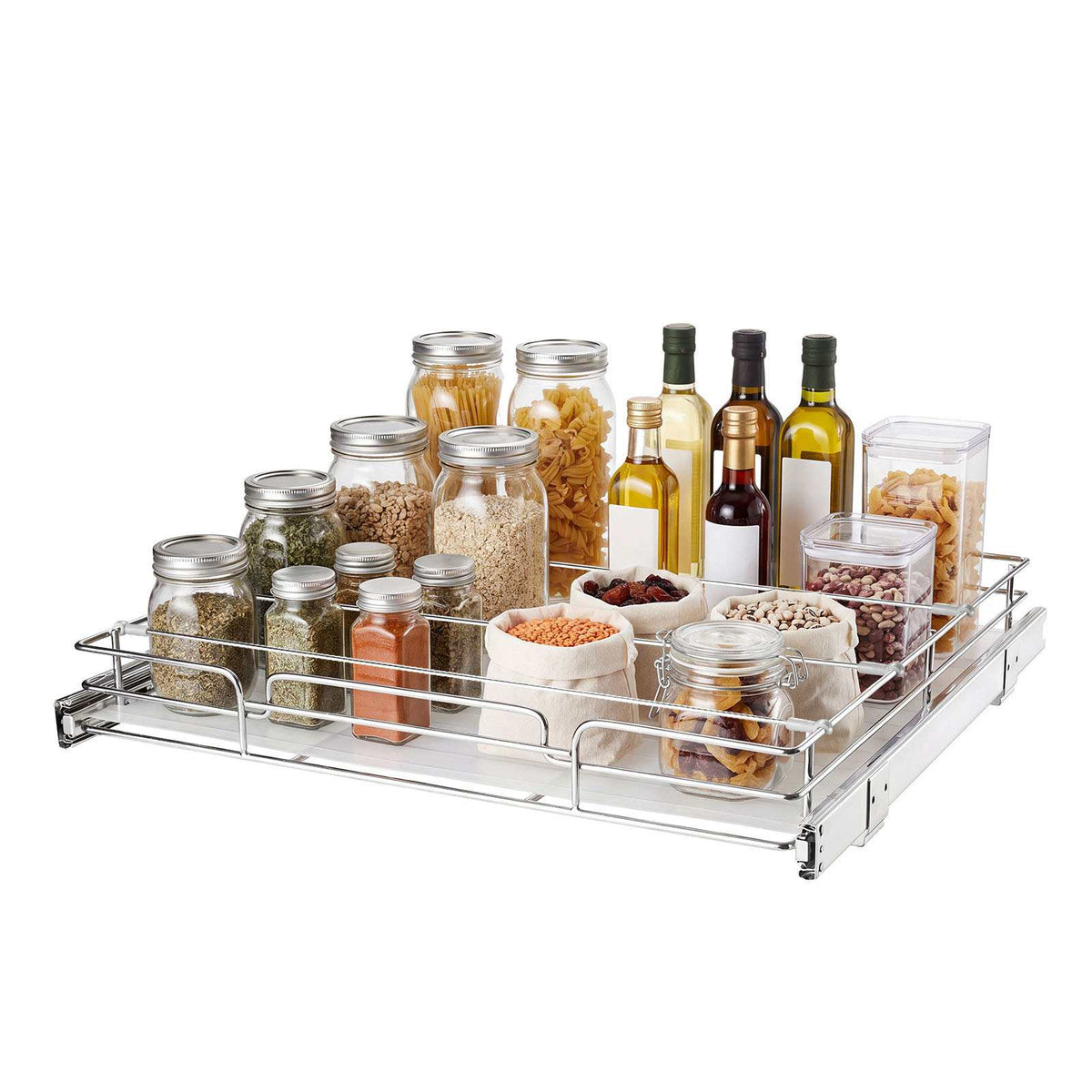 Pull Out Cabinet Organizer 21.14"W x 20.98"D Steel Slide Out Drawers, for Kitchen Bathroom Pantry Home Organization, Chrome-Plated Finish, Heavy Duty Storage Sliding Shelves for Base Cabinets