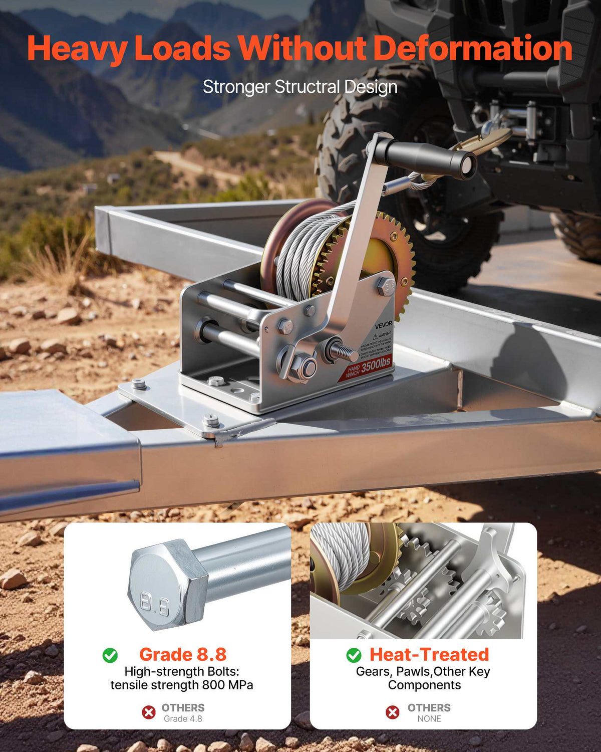 Boat Winch, 3500 lbs Hand Winch, Heavy Duty Manual Rope Crank with 32.8ft Steel Wire, Portable Two-Way Ratchet, 2 Speed Switchable, Anti-Slip Handle Gear for Boat Trailer ATV Towing